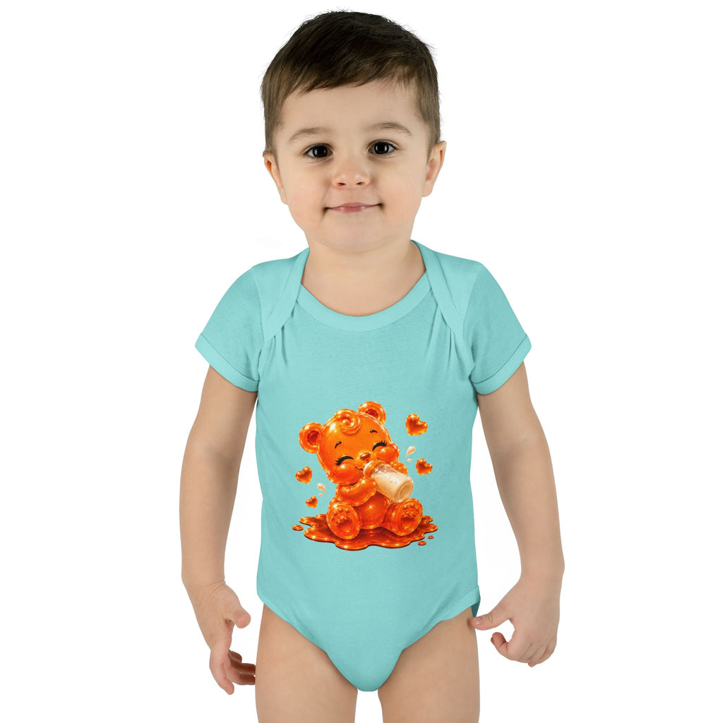 Yummy, Yummy Milk Time Orange Oozy Baby Gummy Bear Cutie Addition- Graphic Onesie