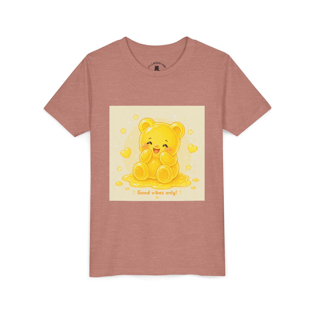 Cute Yellow Gooey Gummy Bear — "Good Vibes Only" Youth Short Sleeve Shirt
