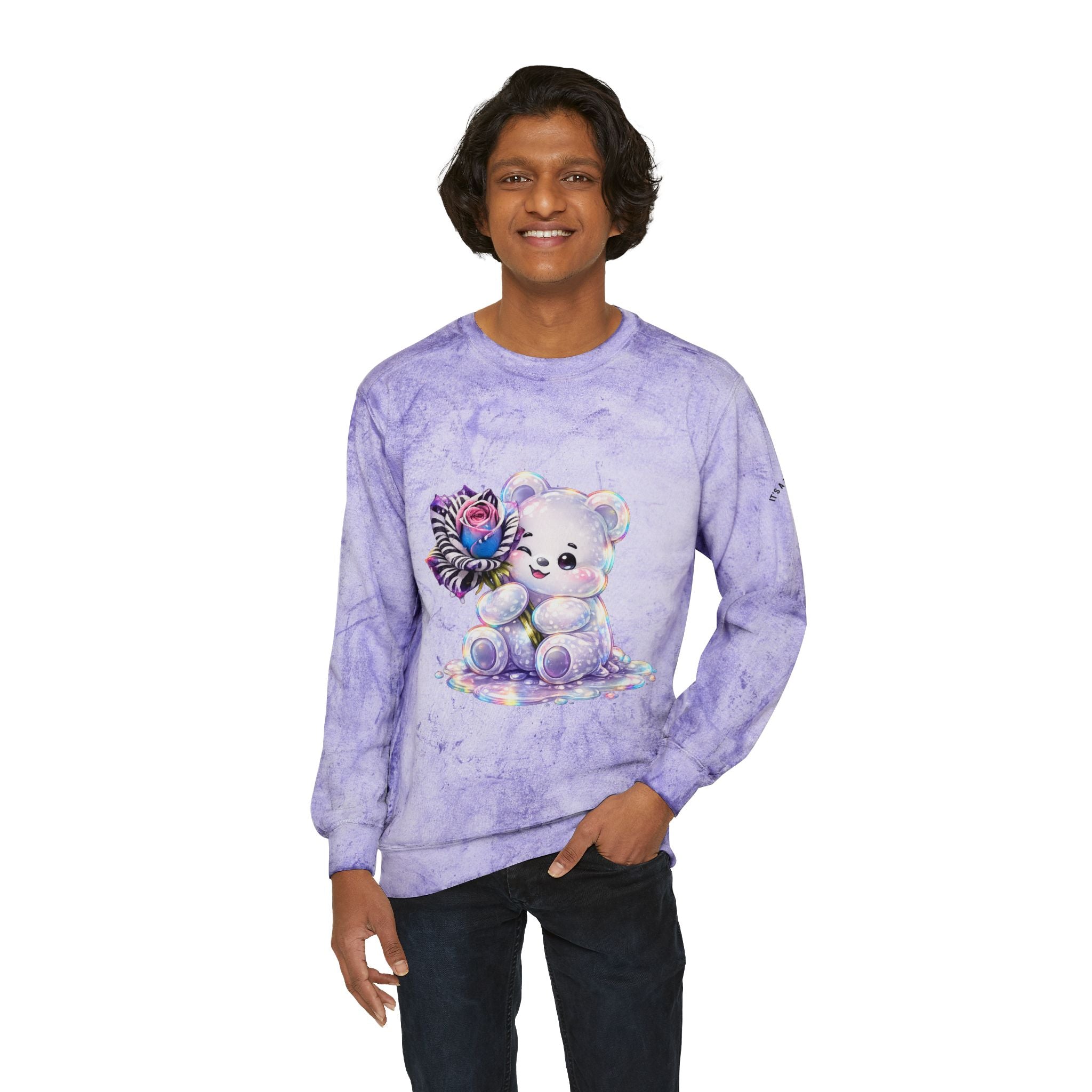 Illustration Pretty Rose, White prism Gooey Gummy Bear-Kawaii Graphic Sweatshirt