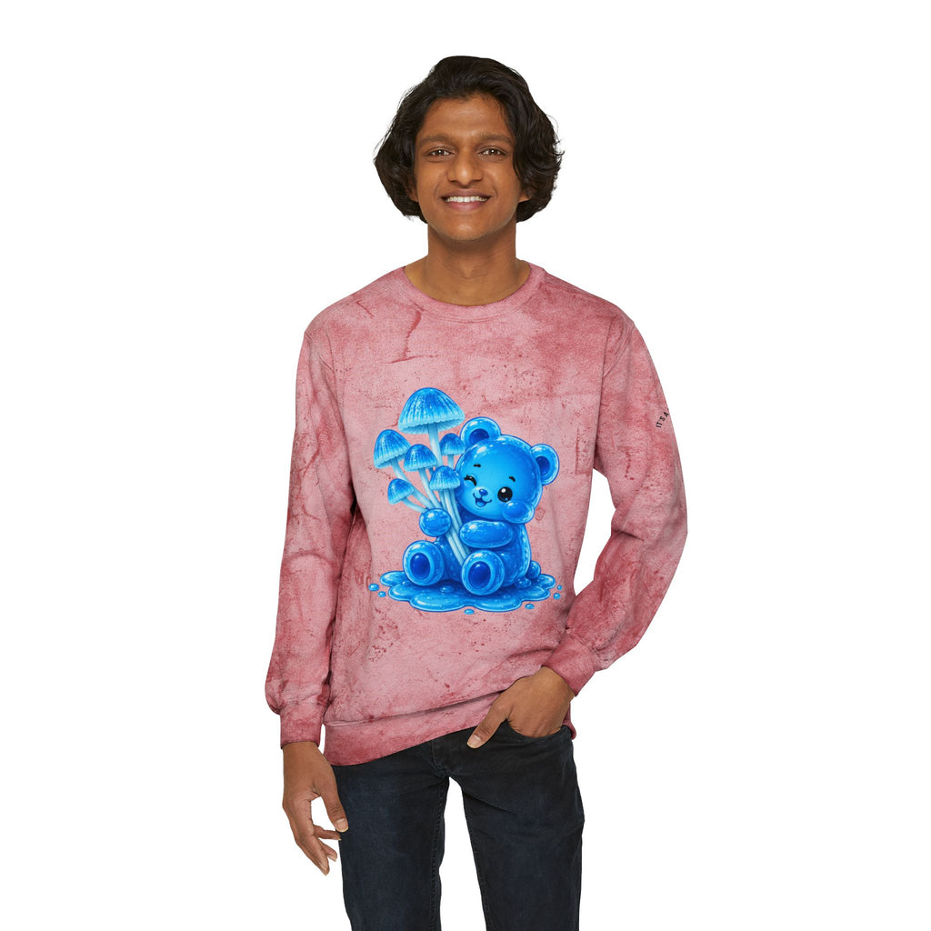 Blue Mushroom Cluster, Gooey Gummy Bear Friend-Kawaii Graphic Sweatshirt