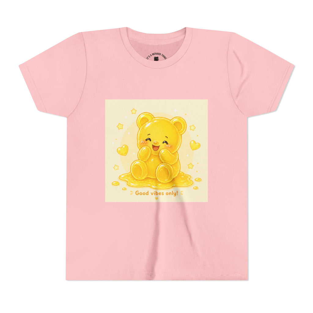 Cute Yellow Gooey Gummy Bear — "Good Vibes Only" Youth Short Sleeve Shirt
