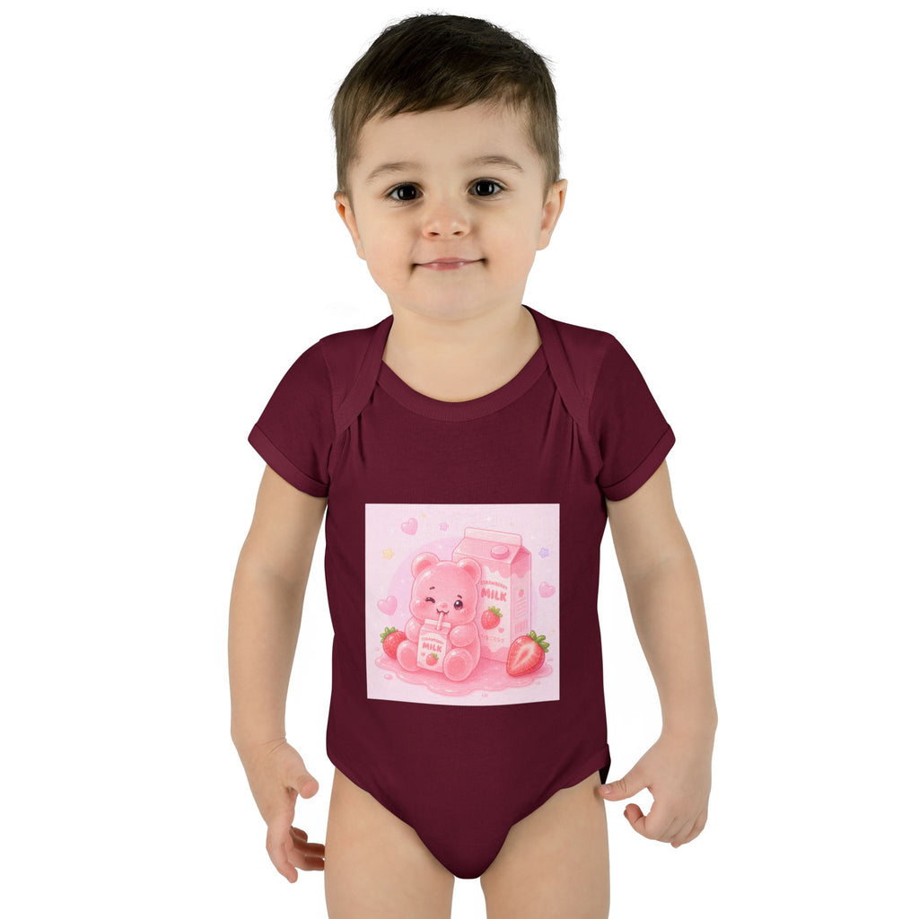 Pink Strawberry Milk Gooey Gummy Bear Infant Bodysuit