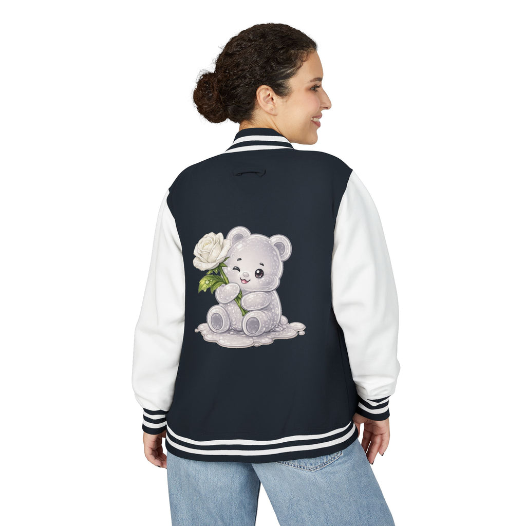 Blooming White Rose, Gooey Gummy Bear Friend- Kawaii Graphic Jacket