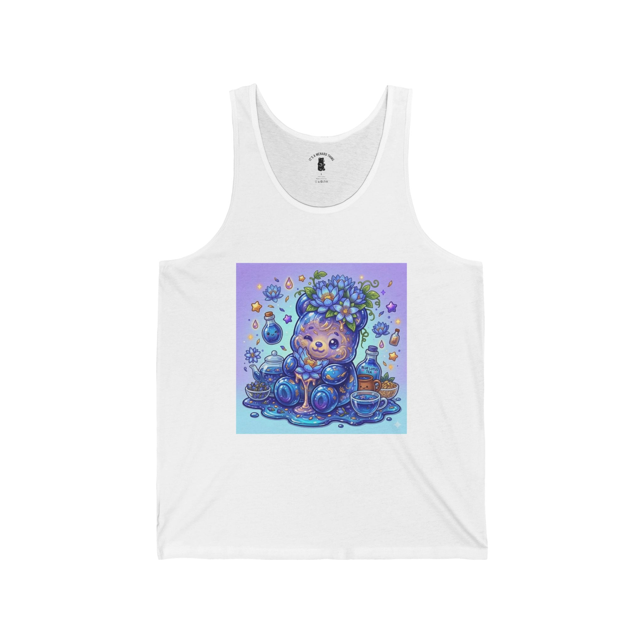 Blue Lotus Tea, Exotic Gooey Gummy Bear Friend — Kawaii Graphic Tank Top