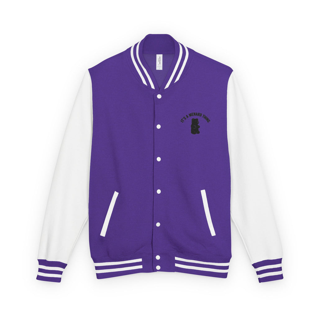 Purple Mushroom Umrella, Gooey Gummy Friend— Kawaii Graphic Varsity Jacket