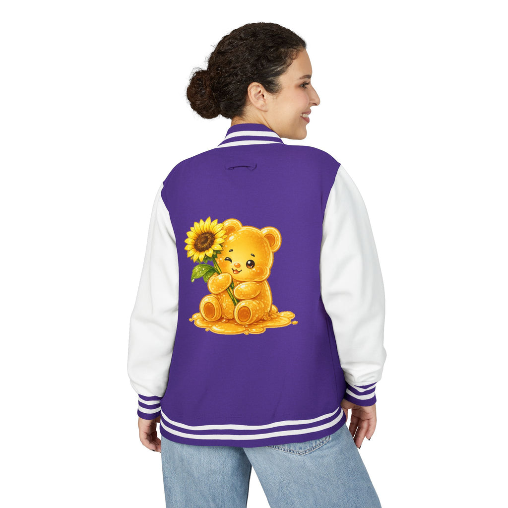 Sunflower Sunrise, Special Yellow Gooey Gummy Friend- Kawaii Varsity Jacket