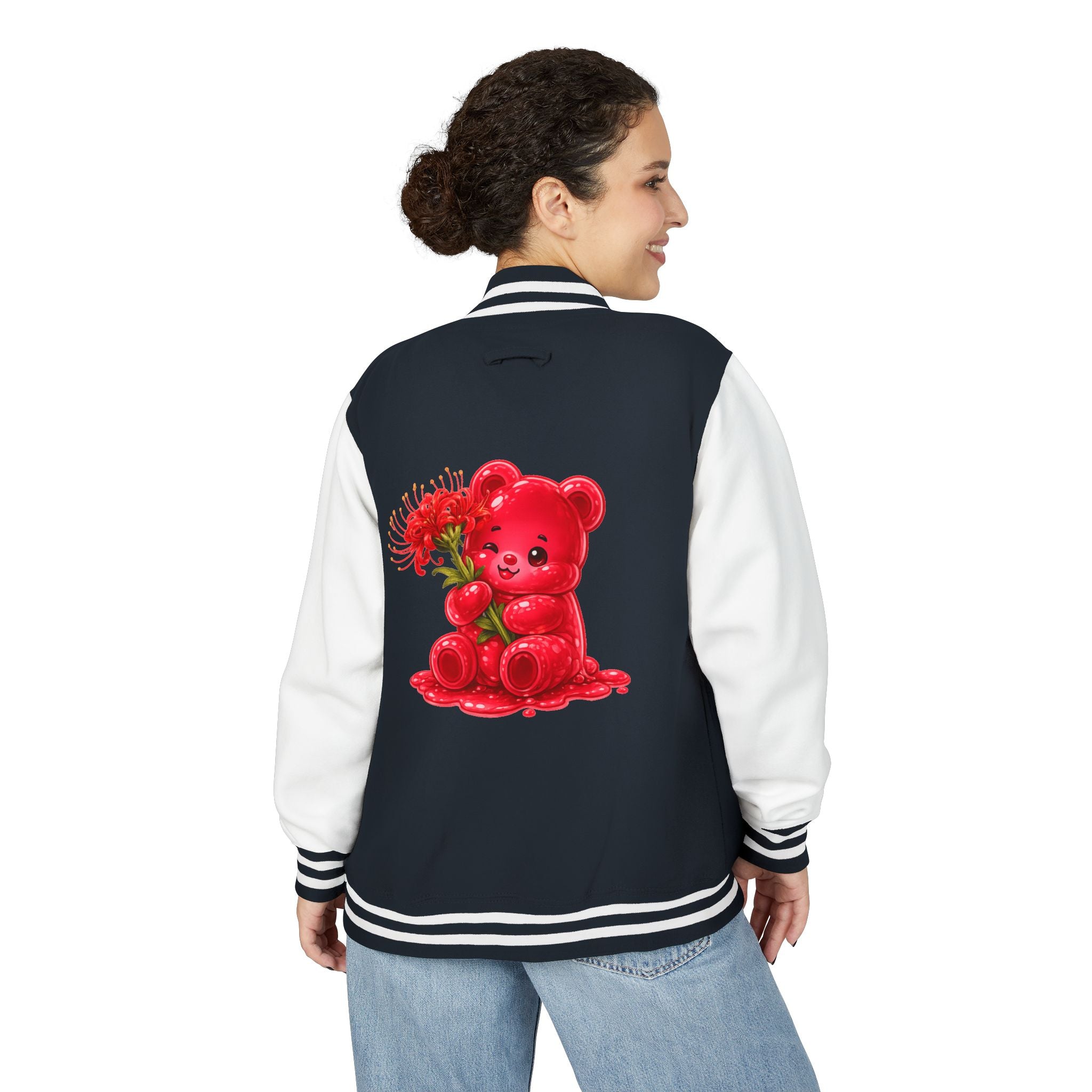 Red Spider Lily Bloom Special, Oozy Bear Gummy Flower Addition- Letterman Graphic Jacket
