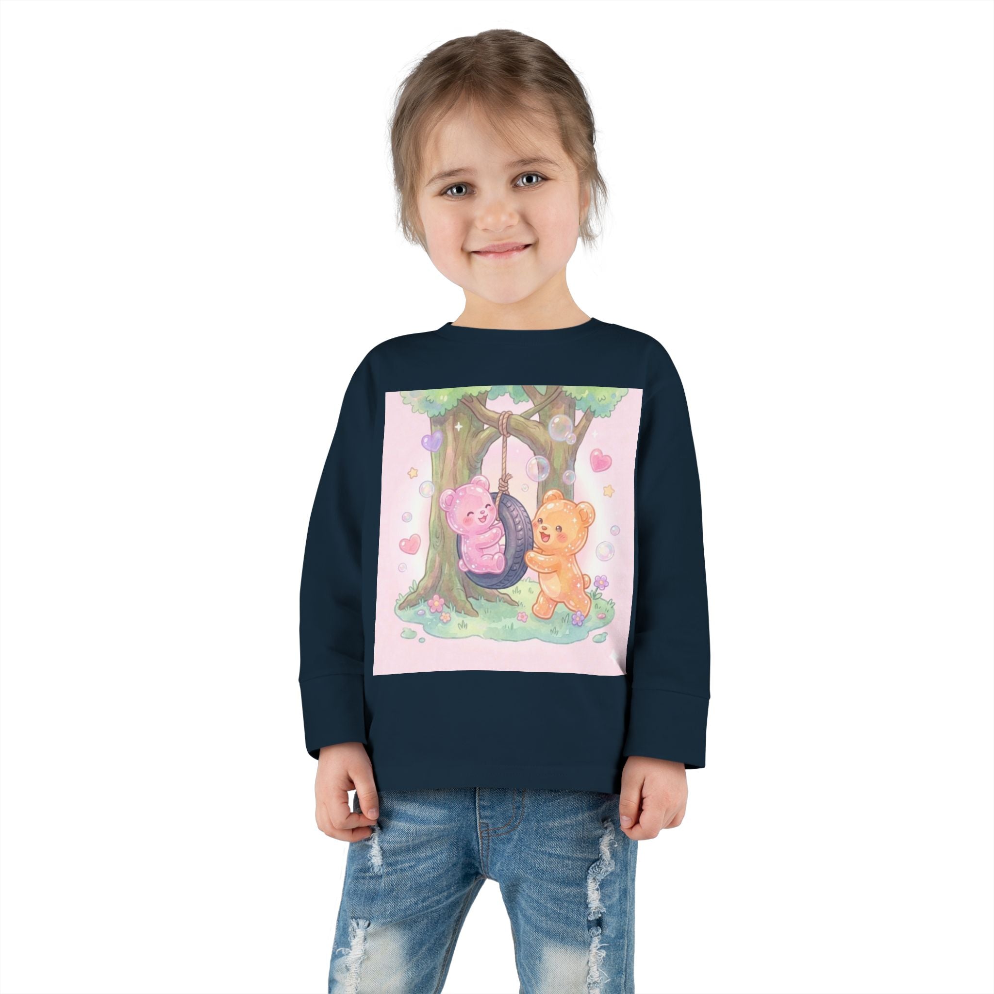 Playing On a Tire Swing, Oozy Bear Gummy Friend Duo- Graphic Long Sleeve Shirt