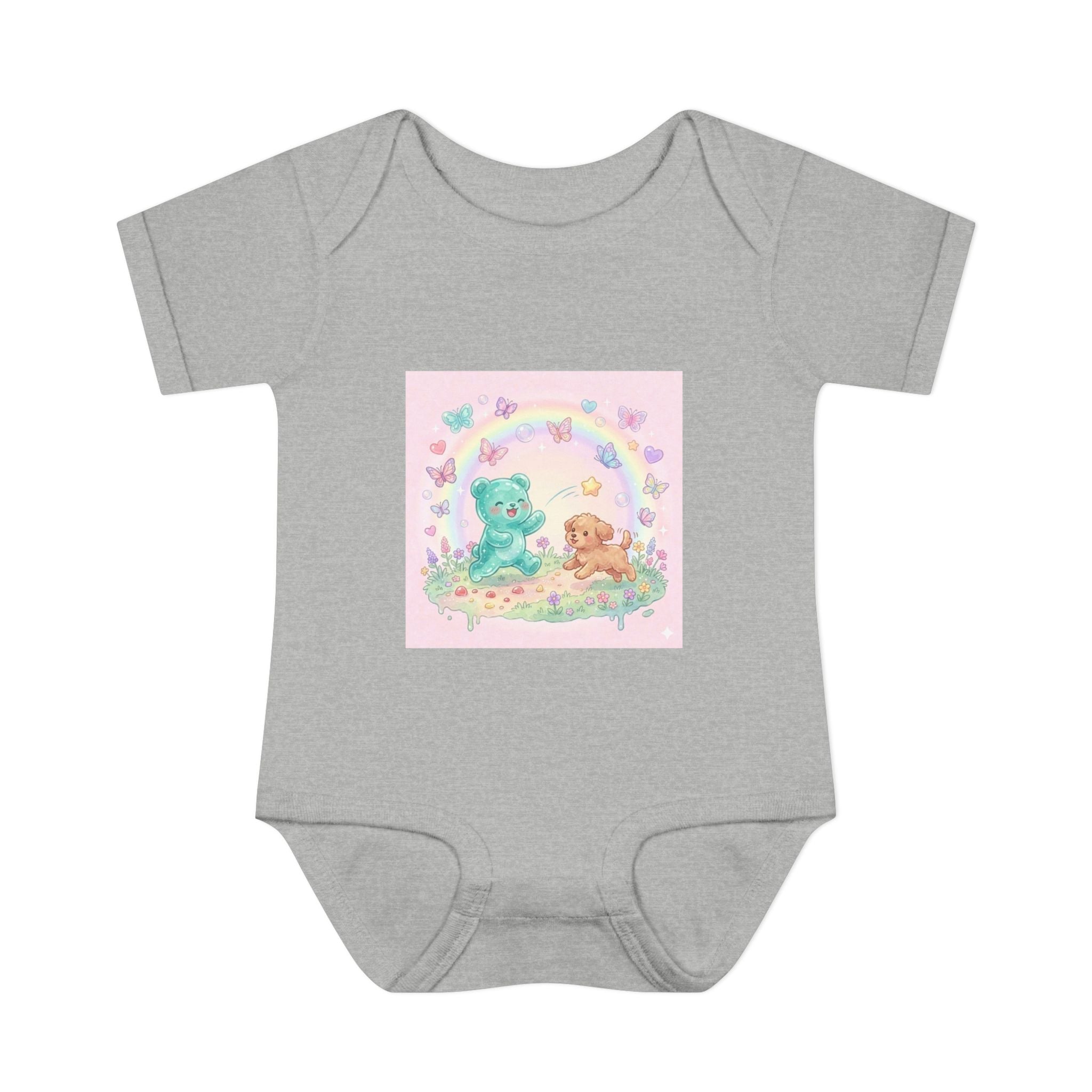 Gooey Gummy Playing Fetch with Puppy, Cute Infant Onesie