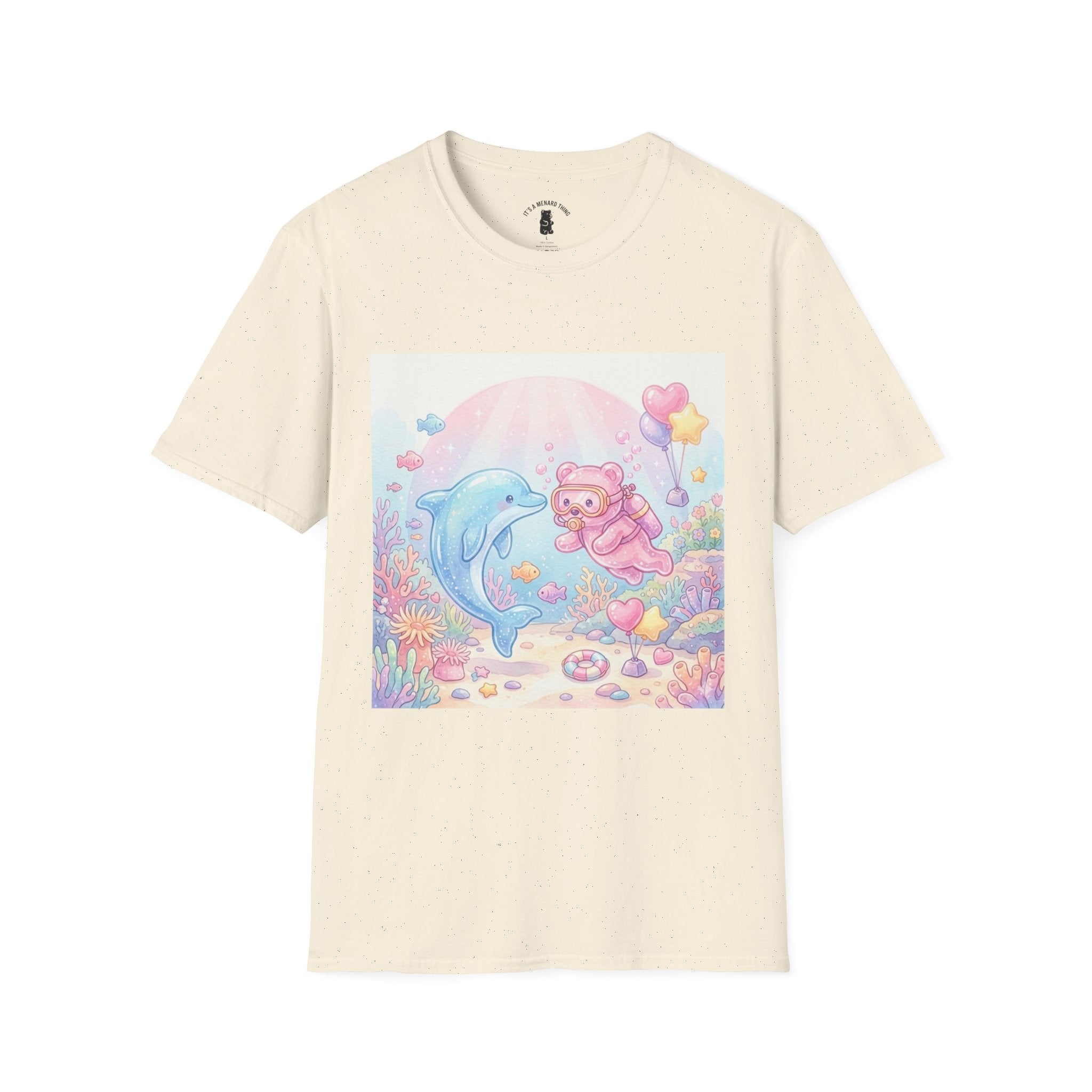 Scuba Diving with Dolphin Friend, Pink Gooey Gummy Bear- Kawaii Graphic T-Shirt