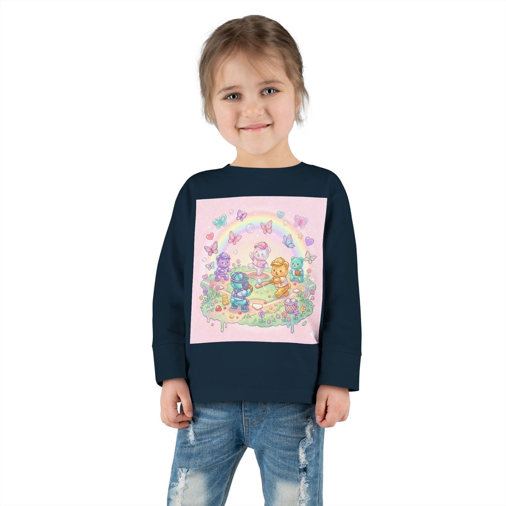 Playing Baseball With friends, Oozy Bear Outdoor Playtime- Graphic Long Sleeve Shirt