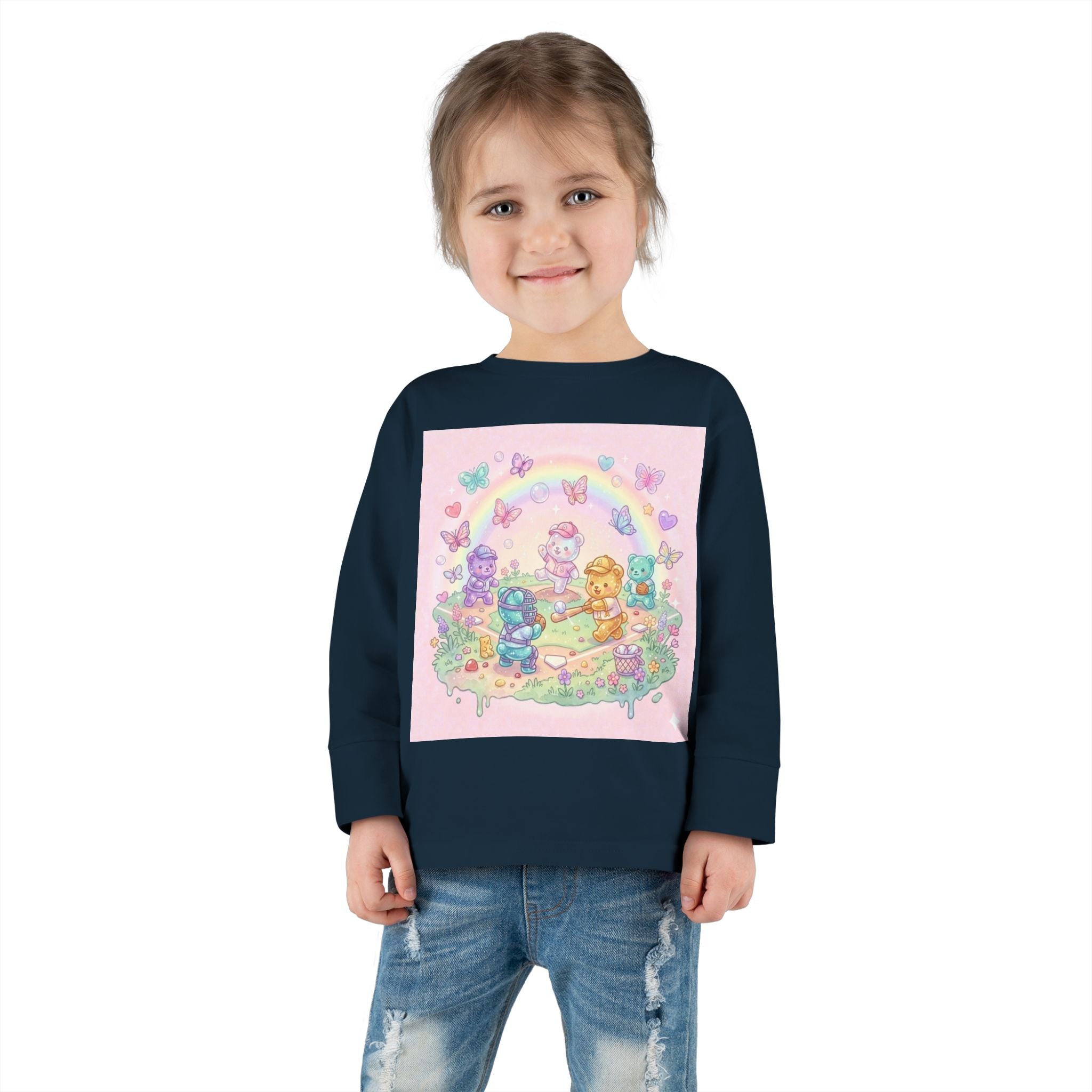 Playing Baseball With friends, Oozy Bear Outdoor Playtime- Graphic Long Sleeve Shirt