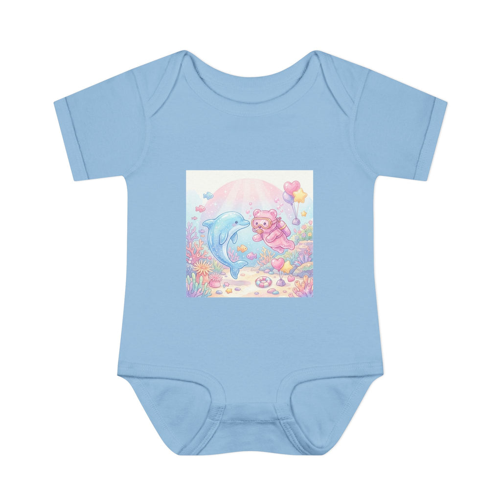 Infant Bodysuit — Pastel Dolphin & Pink Gummy Bear Underwater Baby Onesie