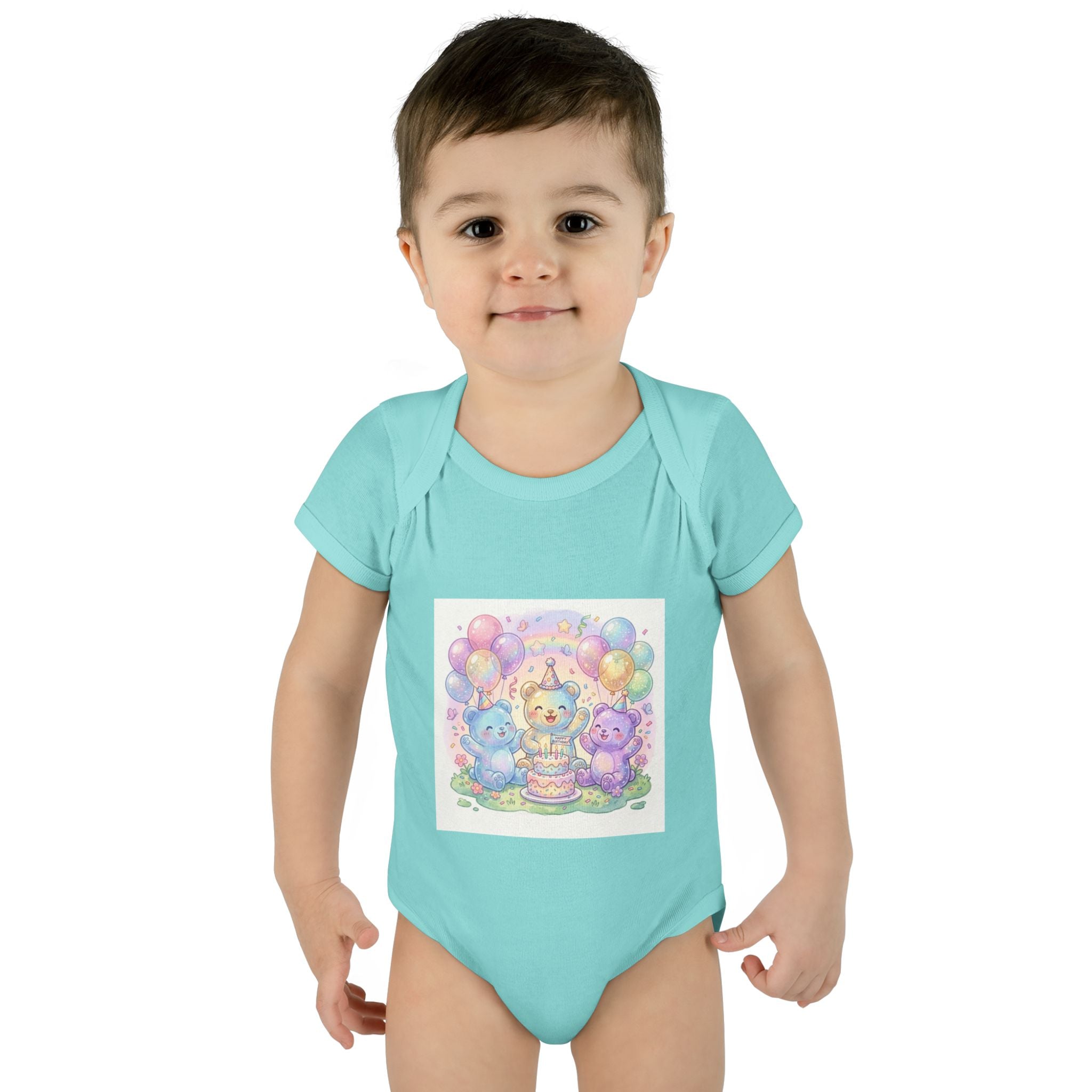 Birthday Gooey Bears, Cake & Balloons Infant Onesie