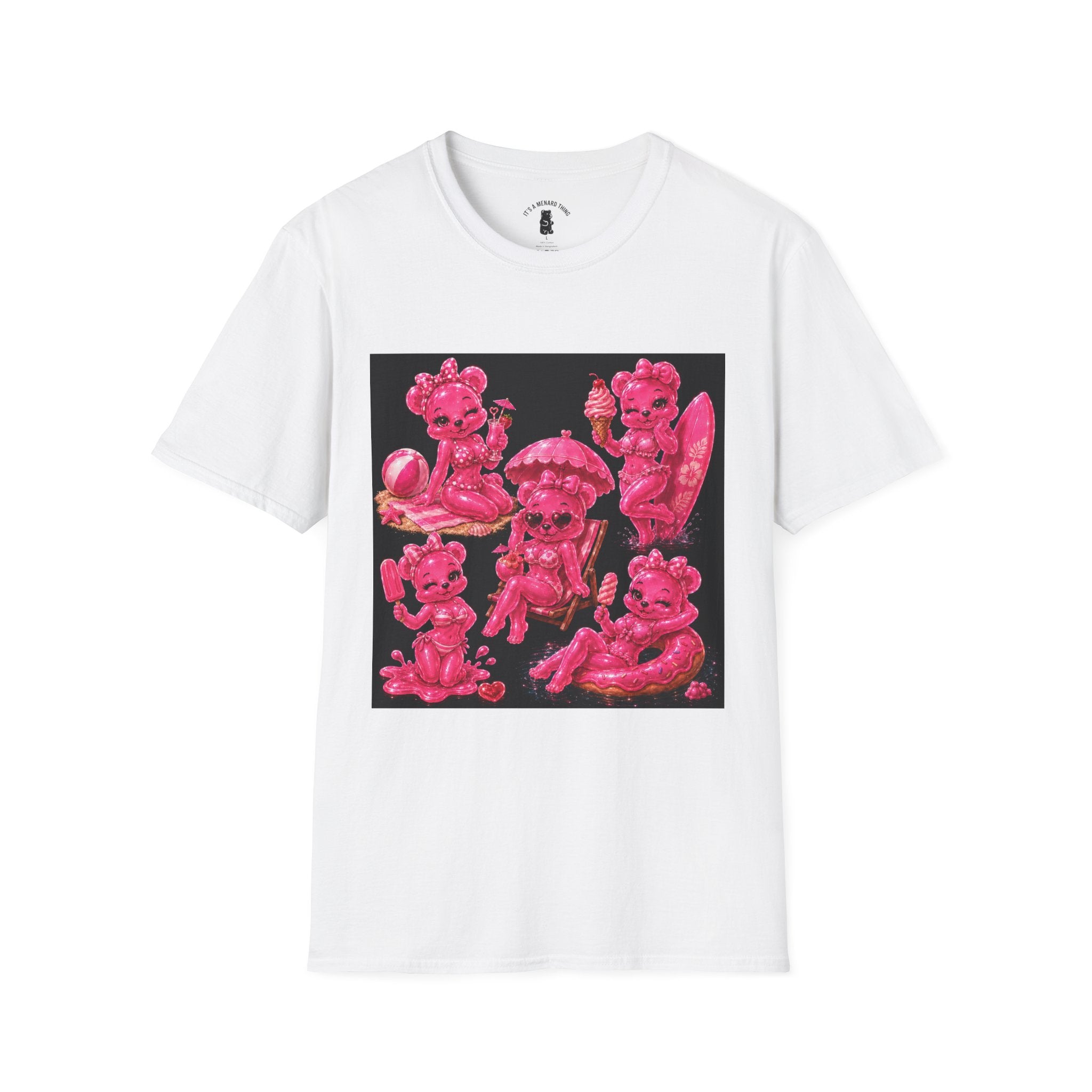 Retro Pink Pin Up Beach Oozy Bear Babe Gummy- Adult Graphic Shirt (+18)