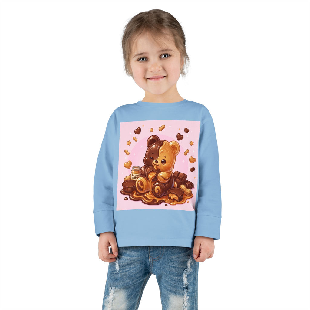 Chocolate and Peanut Butter swirl Delight, Oozy Bear Friend- Kids Graphic Long Sleeve Shirt