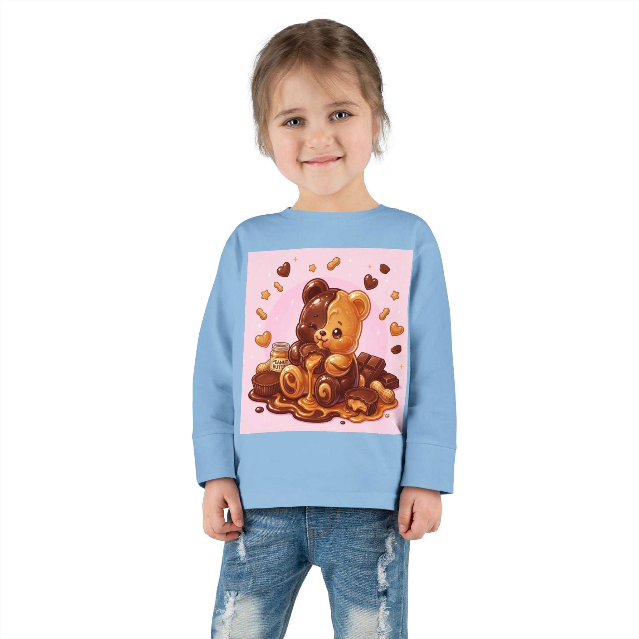 Chocolate and Peanut Butter swirl Delight, Oozy Bear Friend- Kids Graphic Long Sleeve Shirt