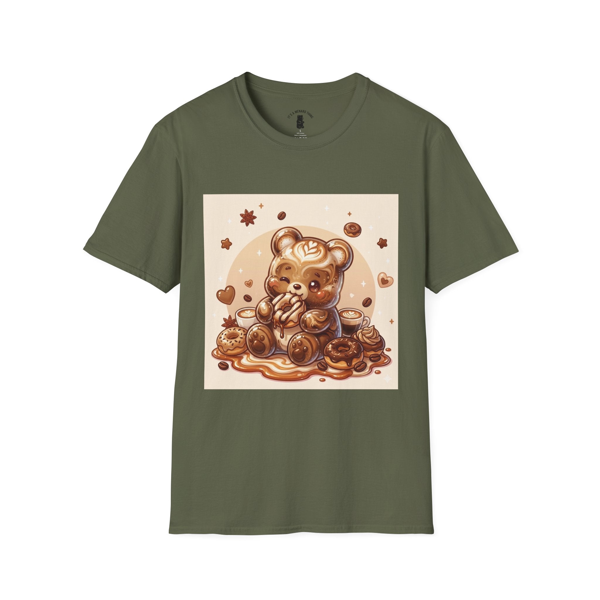 Coffee hot Latte with Chocolate Donuts Gooey Gummy Bear — Cute Dessert Graphic Tee