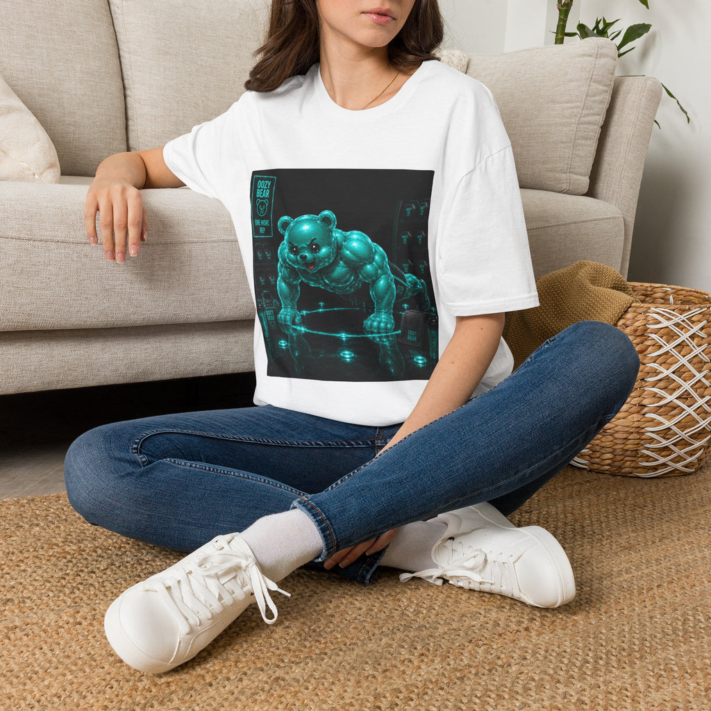 Neon Fitness Push Ups, Teal Oozy Buff Bear Gummy Gym Addition- Adult Graphic Shirt