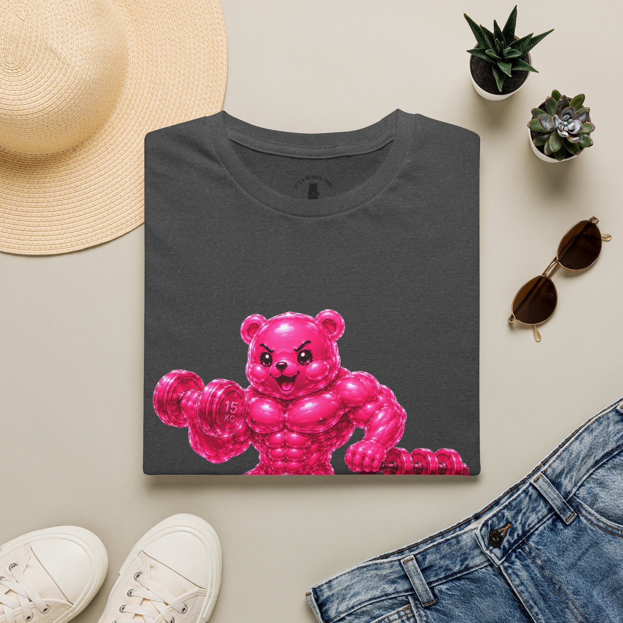 Pink Bodybuilder, Oozy Buff Bear Gummy Special Gym Addition- Adult Graphic Shirt