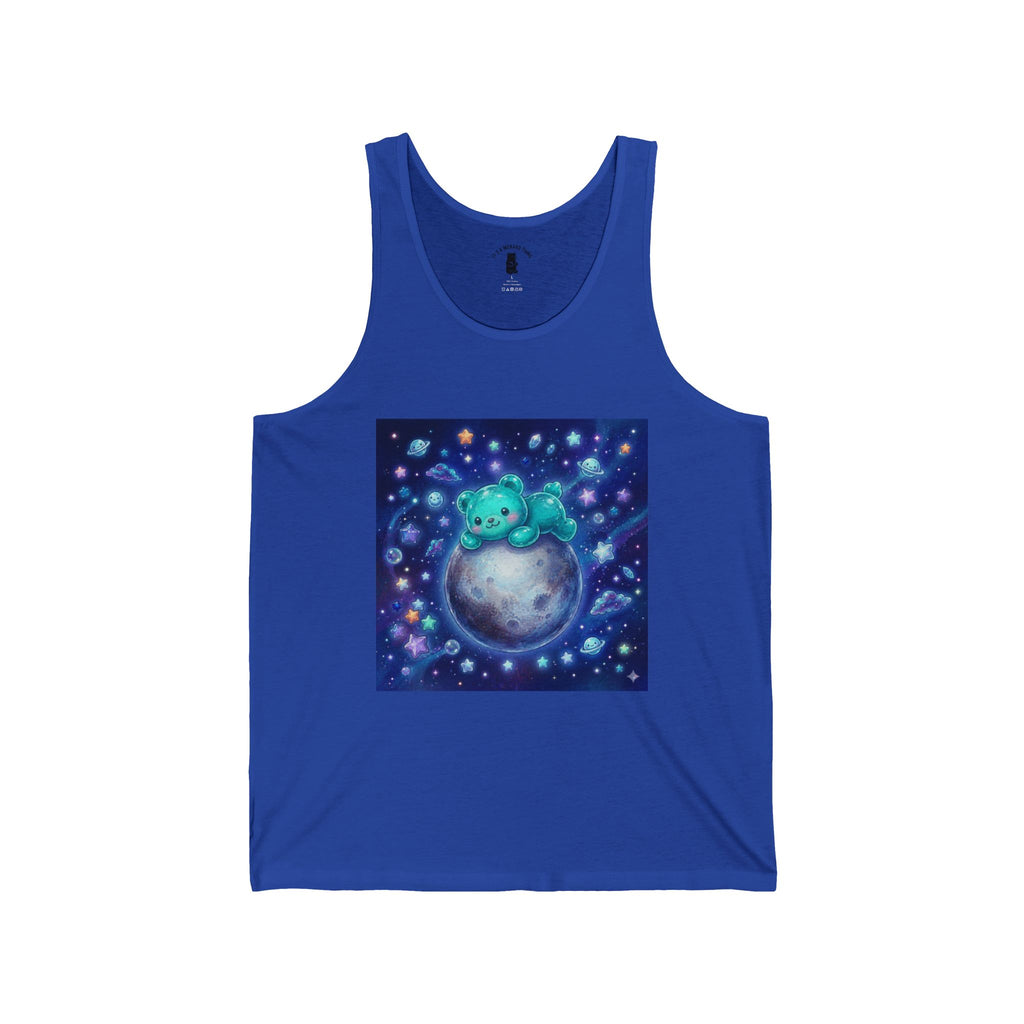 Taking a Nap on Planet Pluto, Blue Oozy Bear Gummy Friend- Graphic Tank Top
