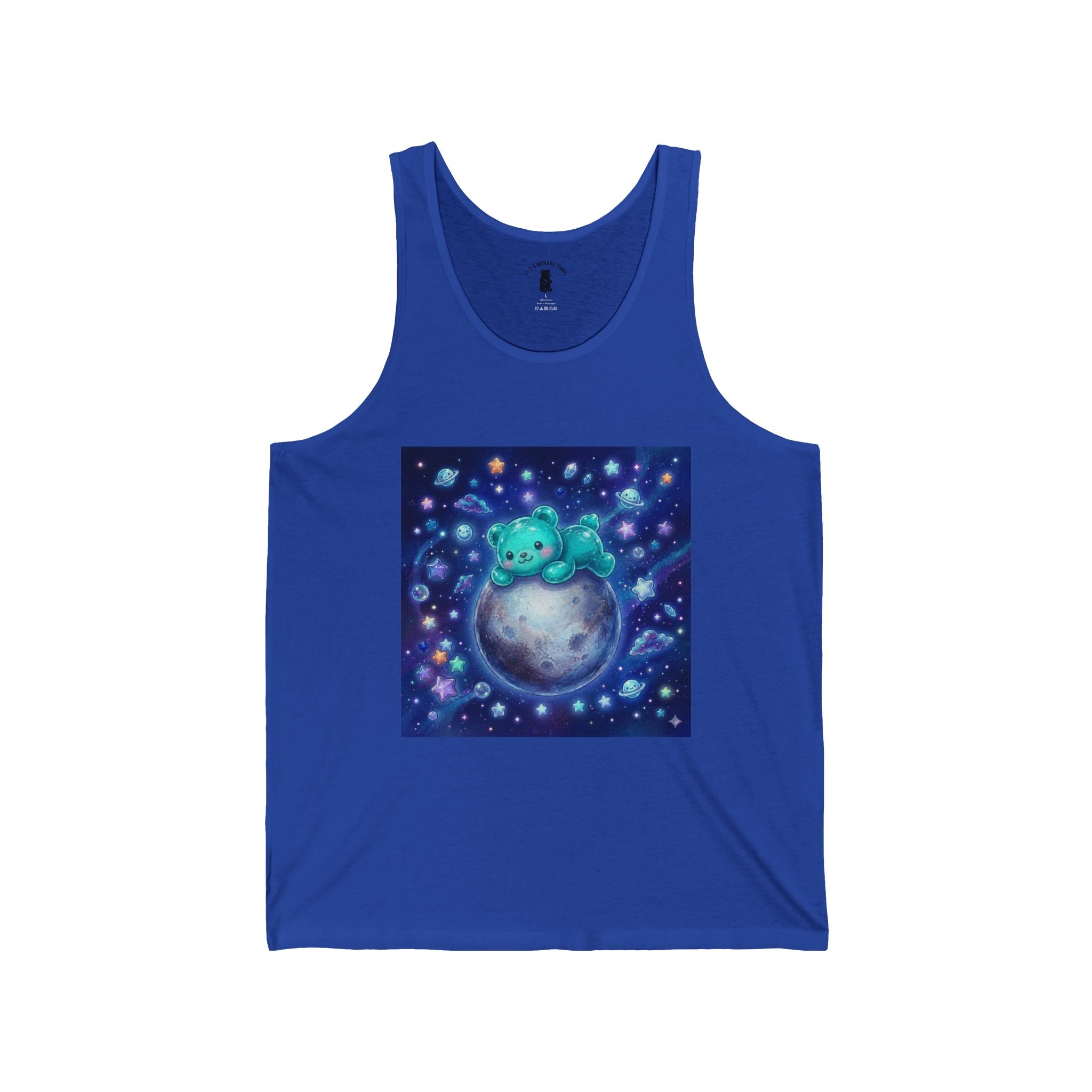 Taking a Nap on Planet Pluto, Blue Oozy Bear Gummy Friend- Graphic Tank Top
