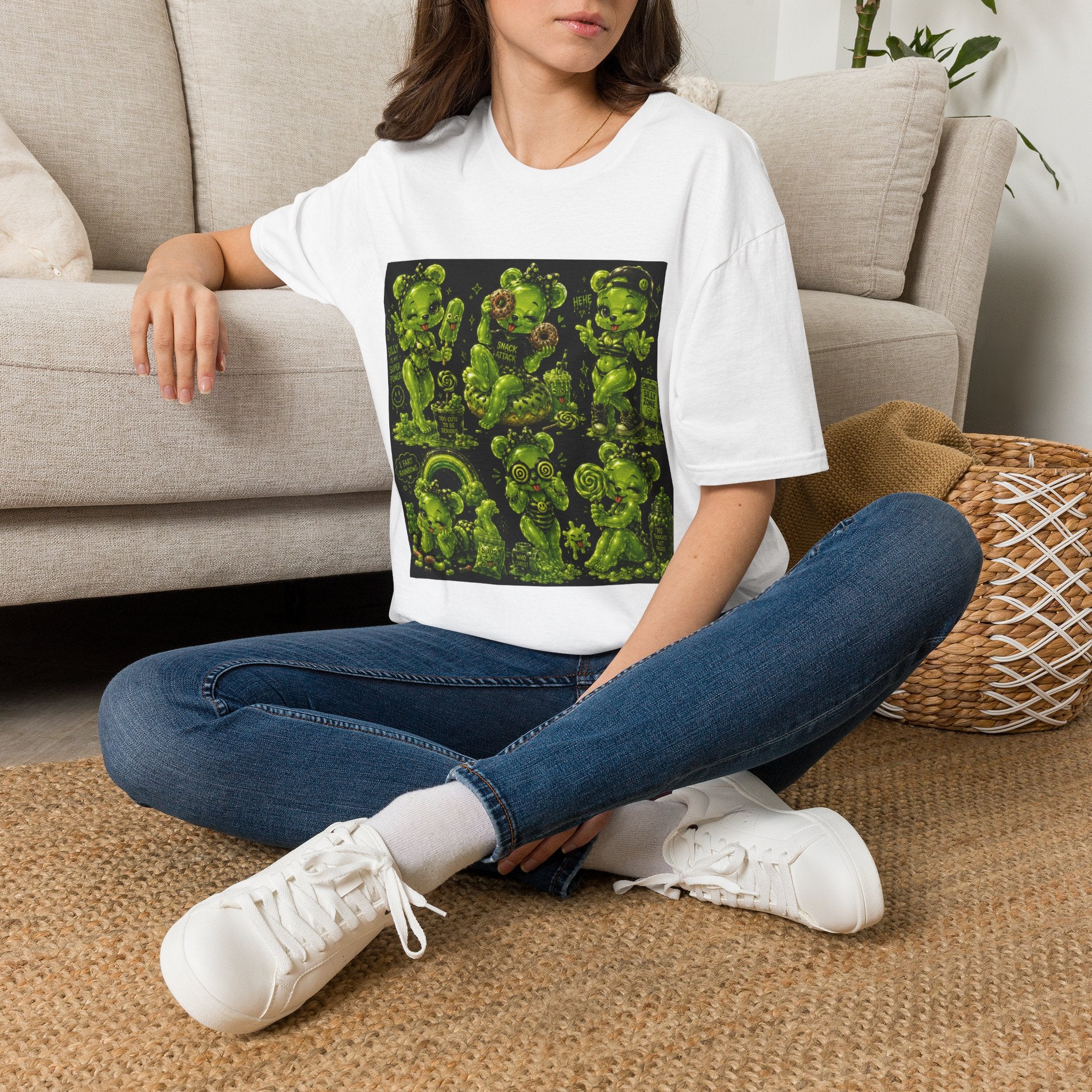 Lime Green Retro Oozy Bear Babe, Beach Pin Up- Adult Graphic Shirt (18+)
