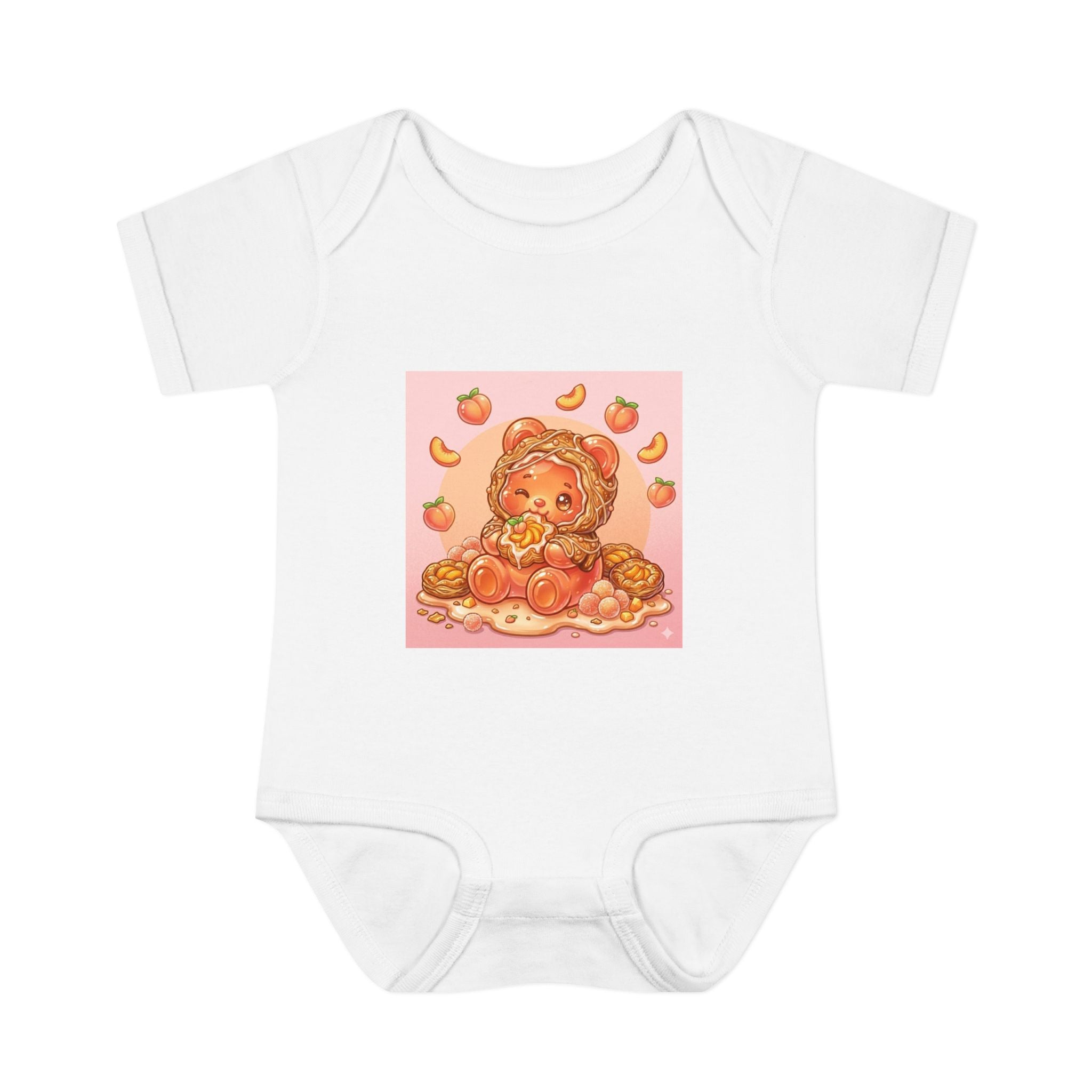 Peach Danish Gooey Gummy Bear in Puff Pasterie PJs Baby Onesie