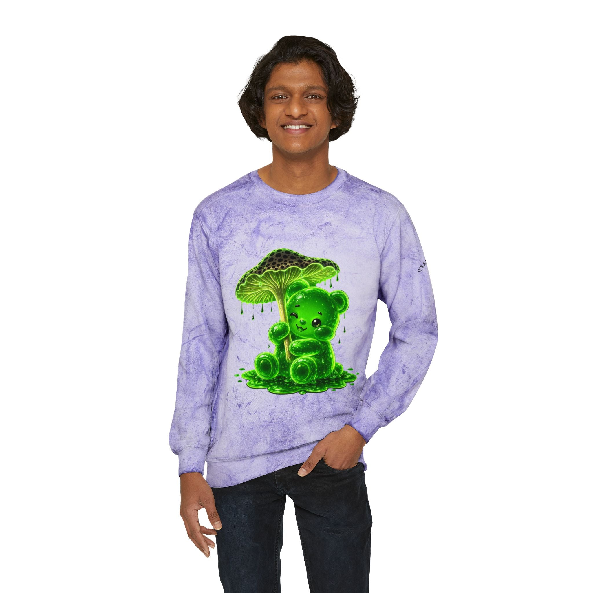 Glowing Green Mushroom, Gooey Gummy Bear-Kawaii Graphic Sweatshirt