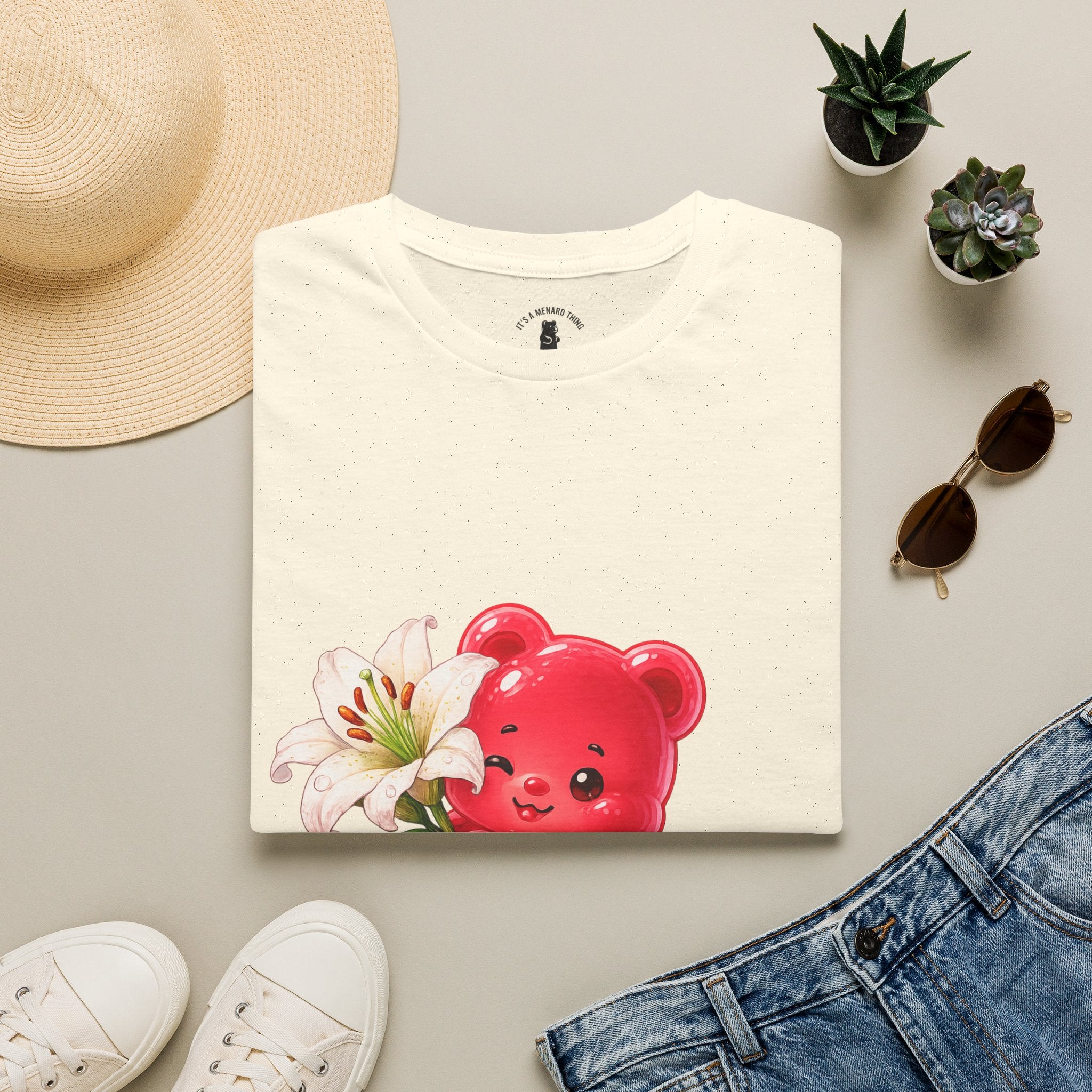 White Casa Blanca Lily, Red Oozy Bear Special Flower Edition- Graphic Shirt