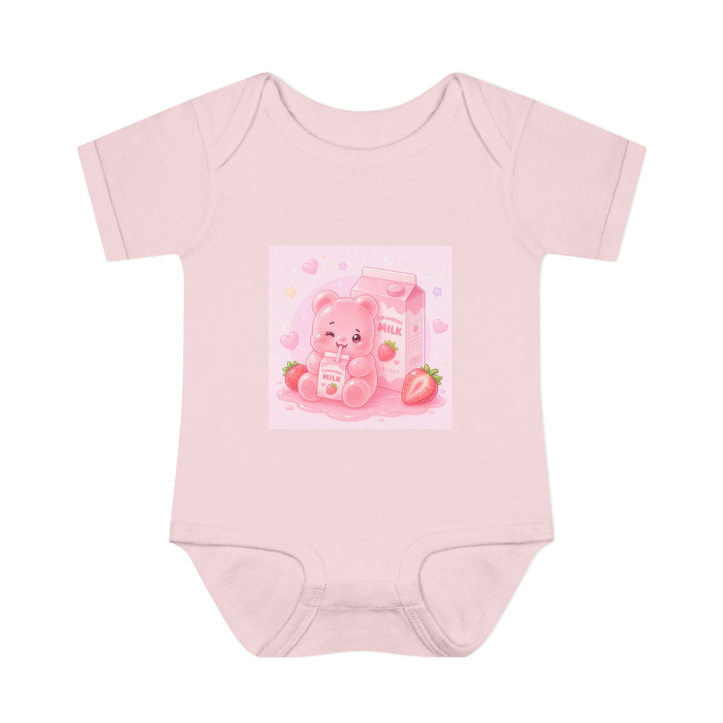 Pink Strawberry Milk Gooey Gummy Bear Infant Bodysuit