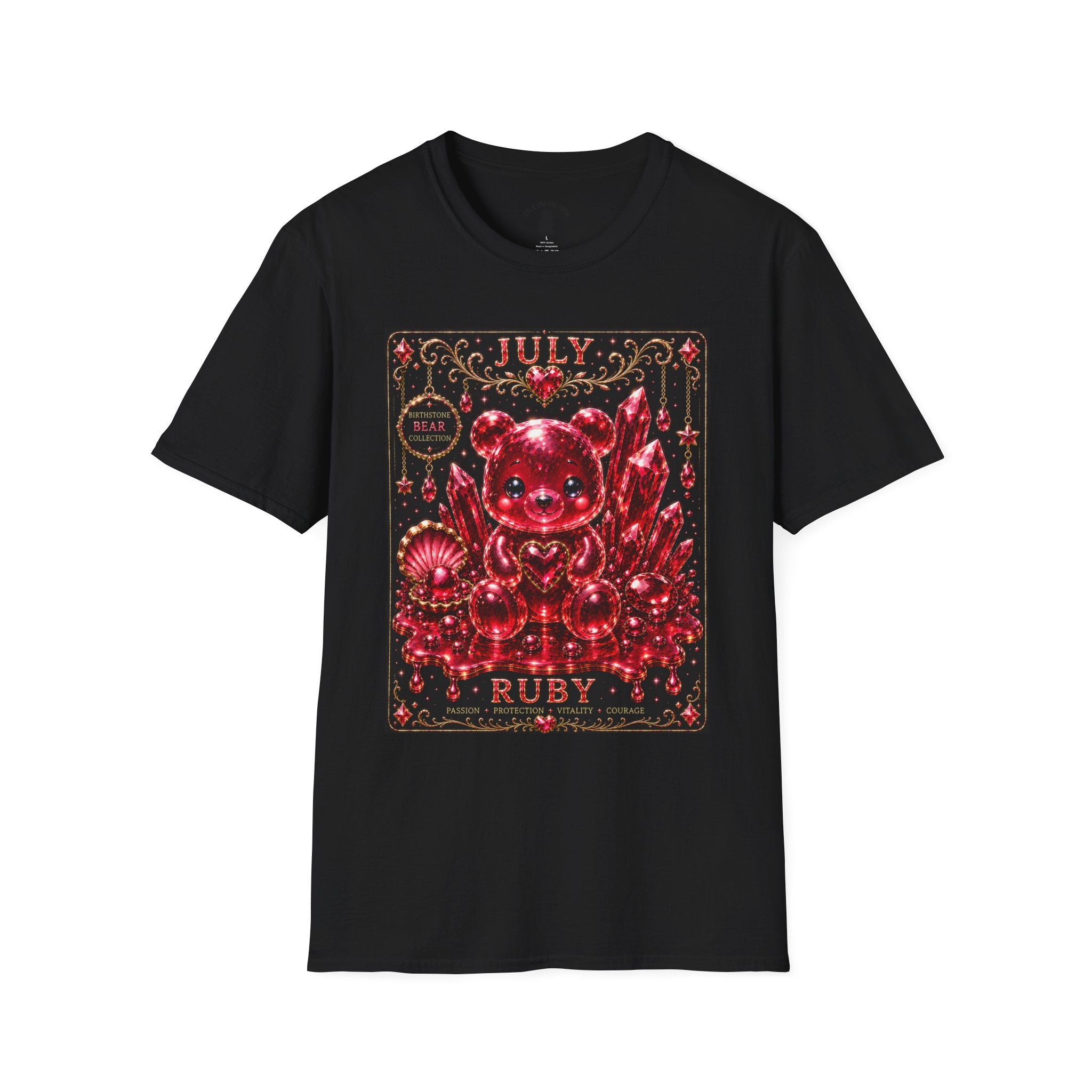 July Ruby Crystal Oozy Bear Birth Month Gemstone Addition- Graphic Shirt