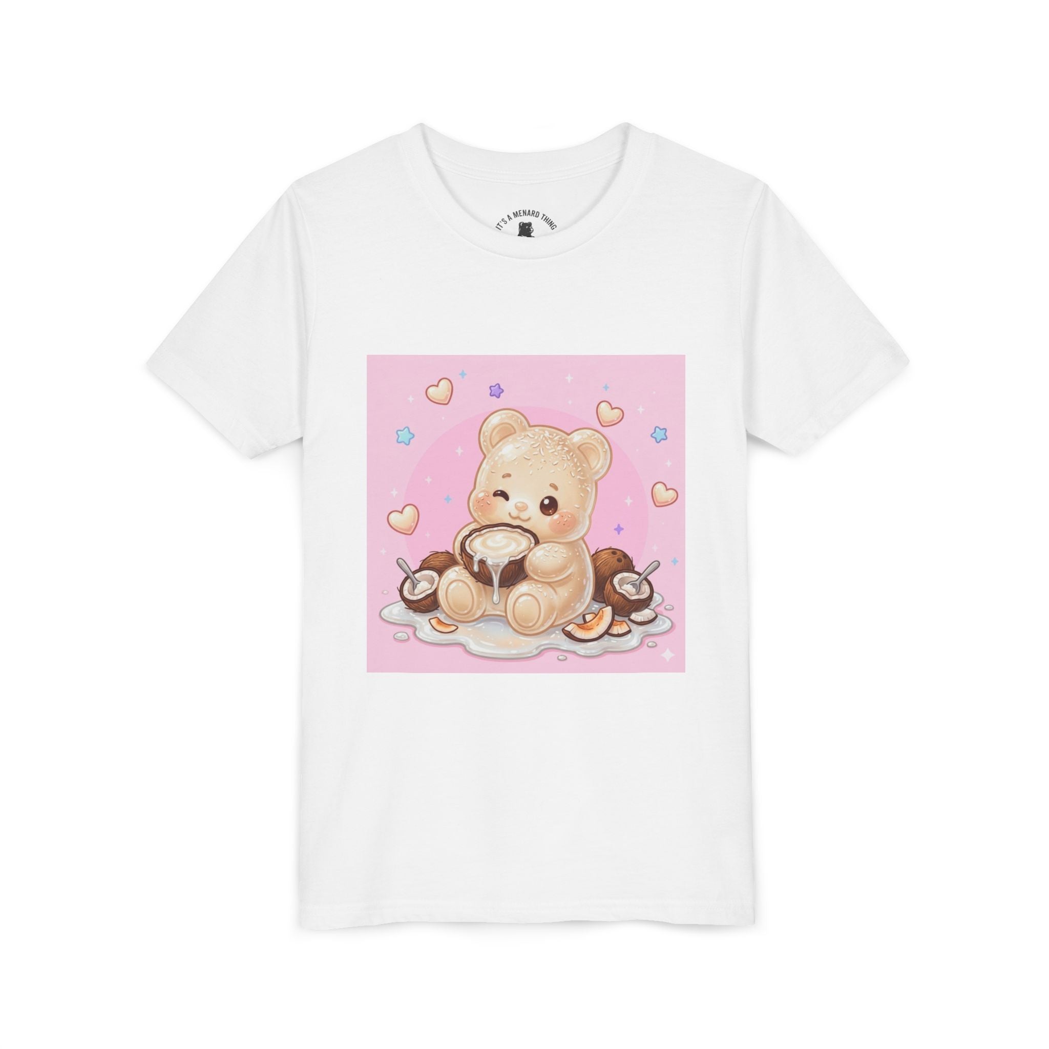 Gooey Gummy Coconut Milk Bear Kids T-Shirt (Pink Hearts)