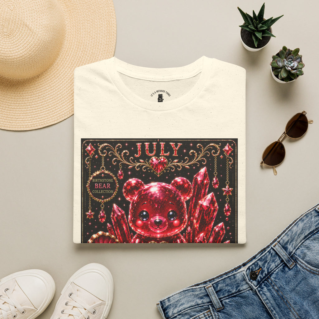 July Ruby Crystal Oozy Bear Birth Month Gemstone Addition- Graphic Shirt
