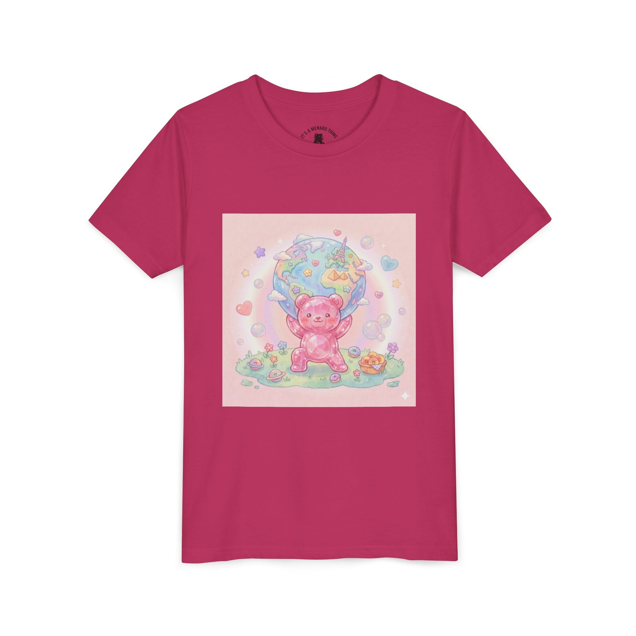 World Atlas, Weight of the Gummy World Pink Gooey Bear- Pastel Graphic Youth T-Shirt