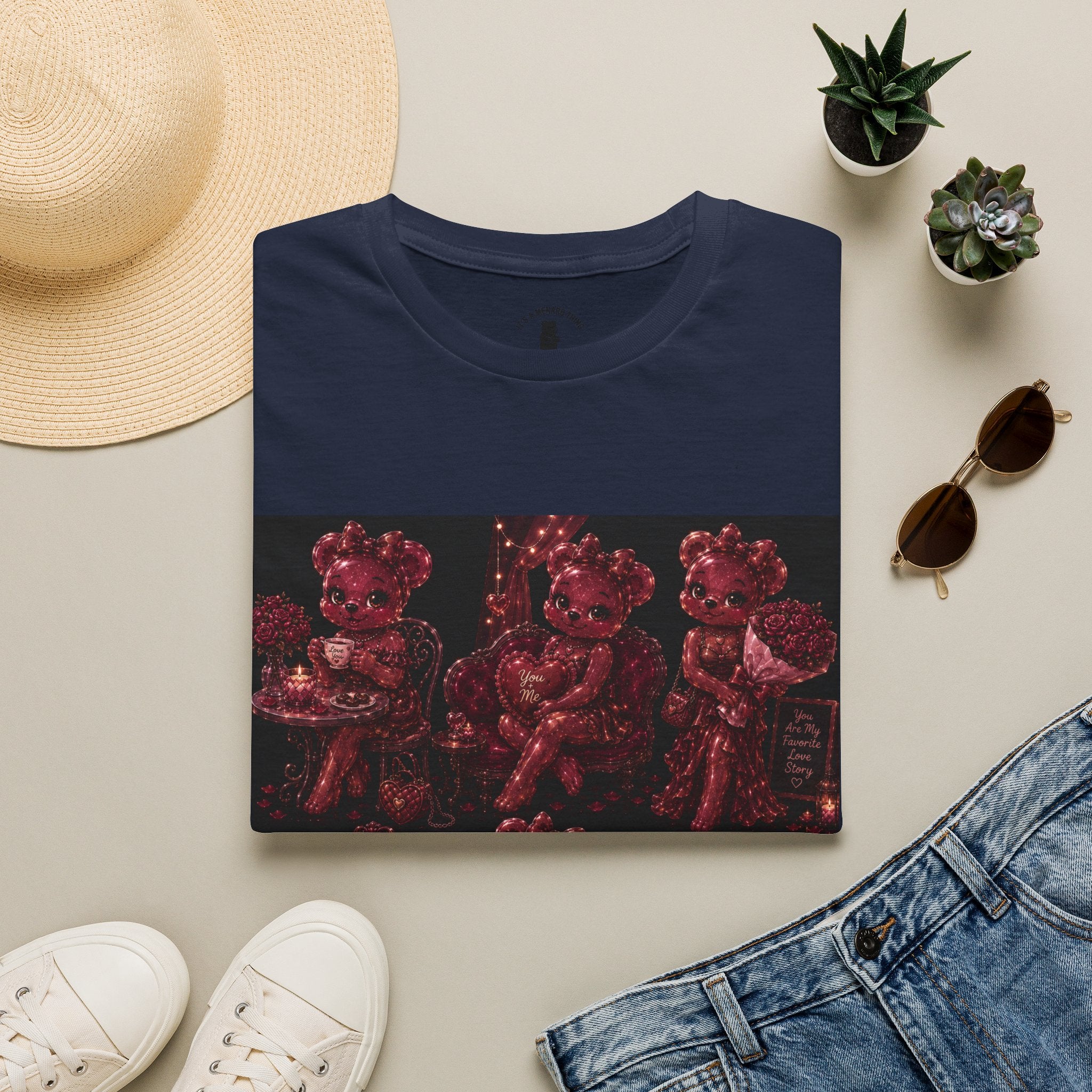 Glitter Wine Red Oozy Gala Bear Pin Up- Adult Graphic Shirt (18+)