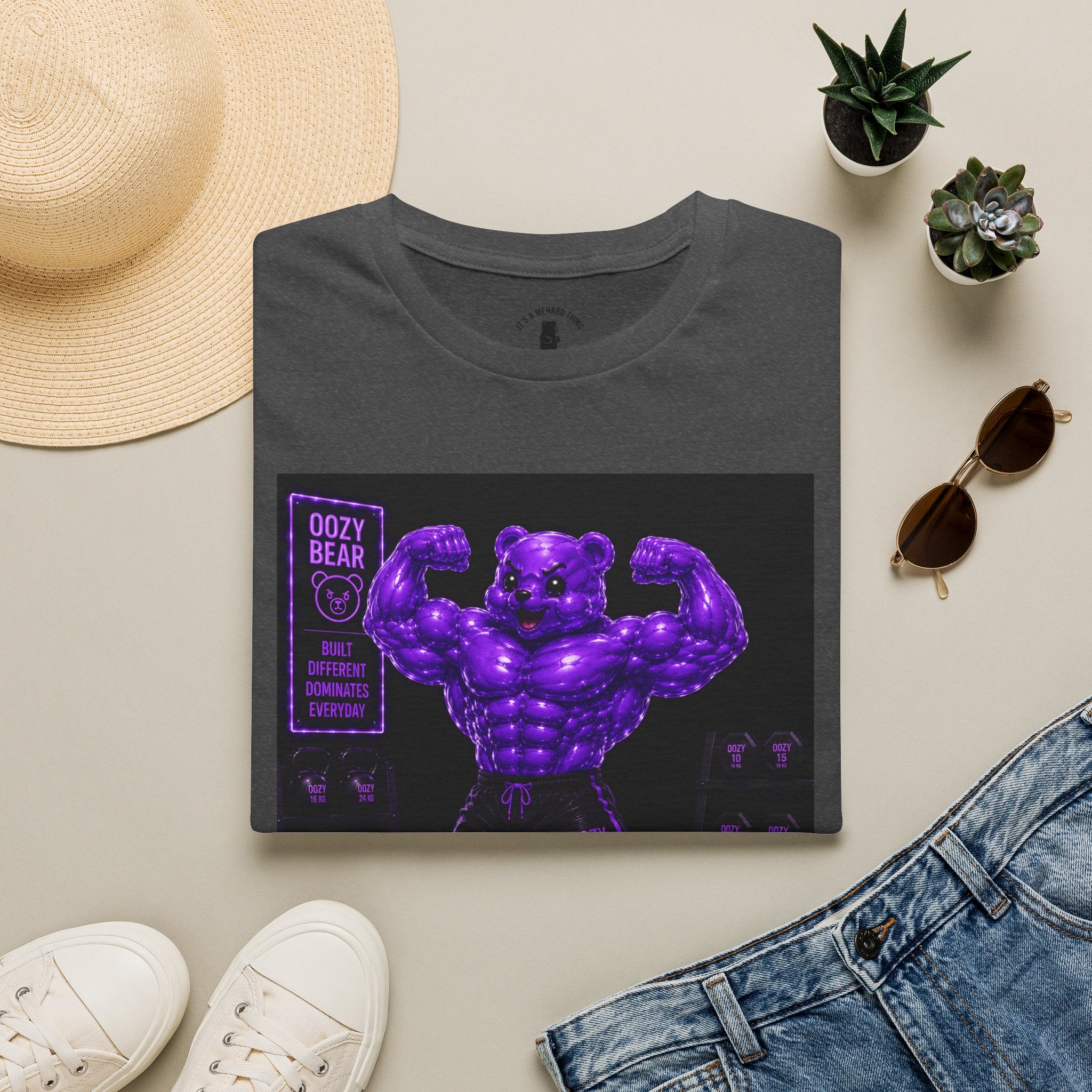 Flexing Muscles, After Workout Oozy Buff Bear Gym Gummy- Adult Graphic Shirt