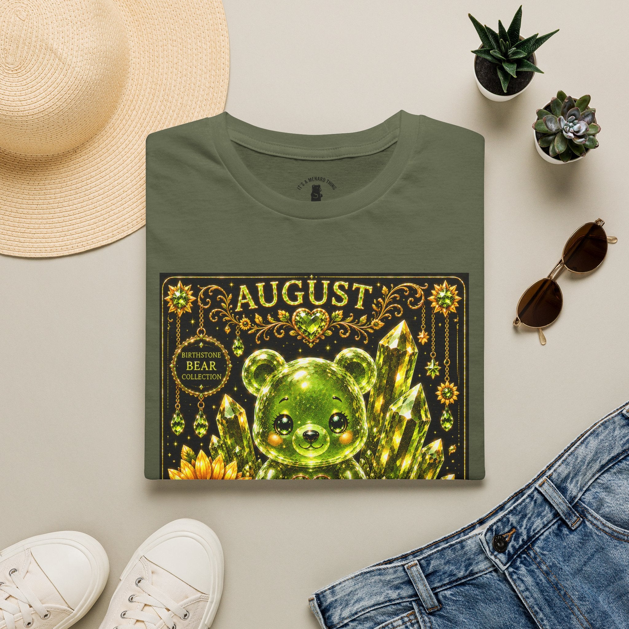 August Peridot Birthstone Oozy Bear Addition- Graphic Shirt