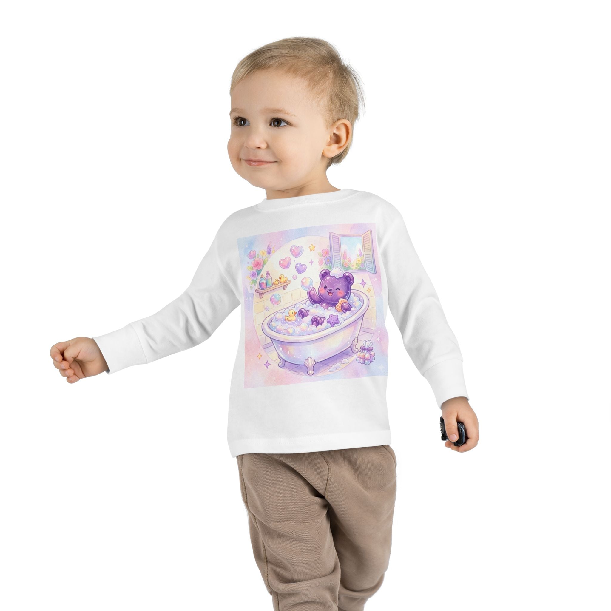 Bath Time, Nighttime Oozy Bear Friend- Graphic Long Sleeve Shirt