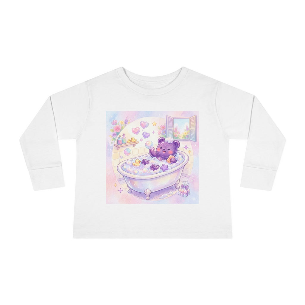 Bath Time, Nighttime Oozy Bear Friend- Graphic Long Sleeve Shirt