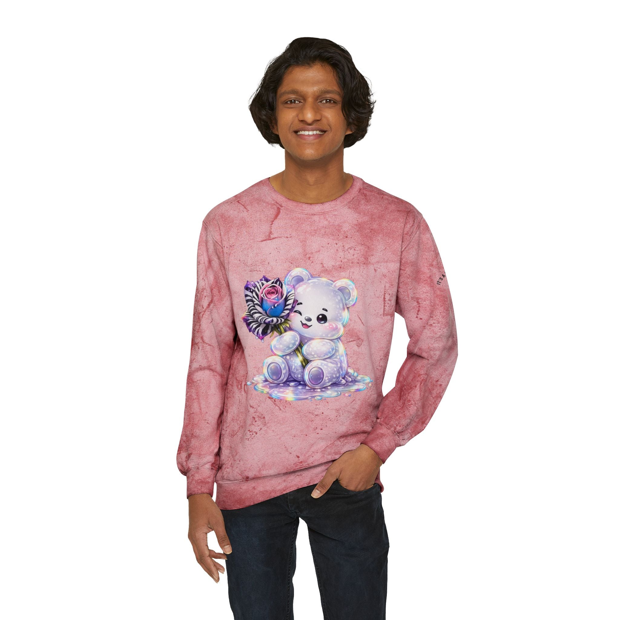 Illustration Pretty Rose, White prism Gooey Gummy Bear-Kawaii Graphic Sweatshirt