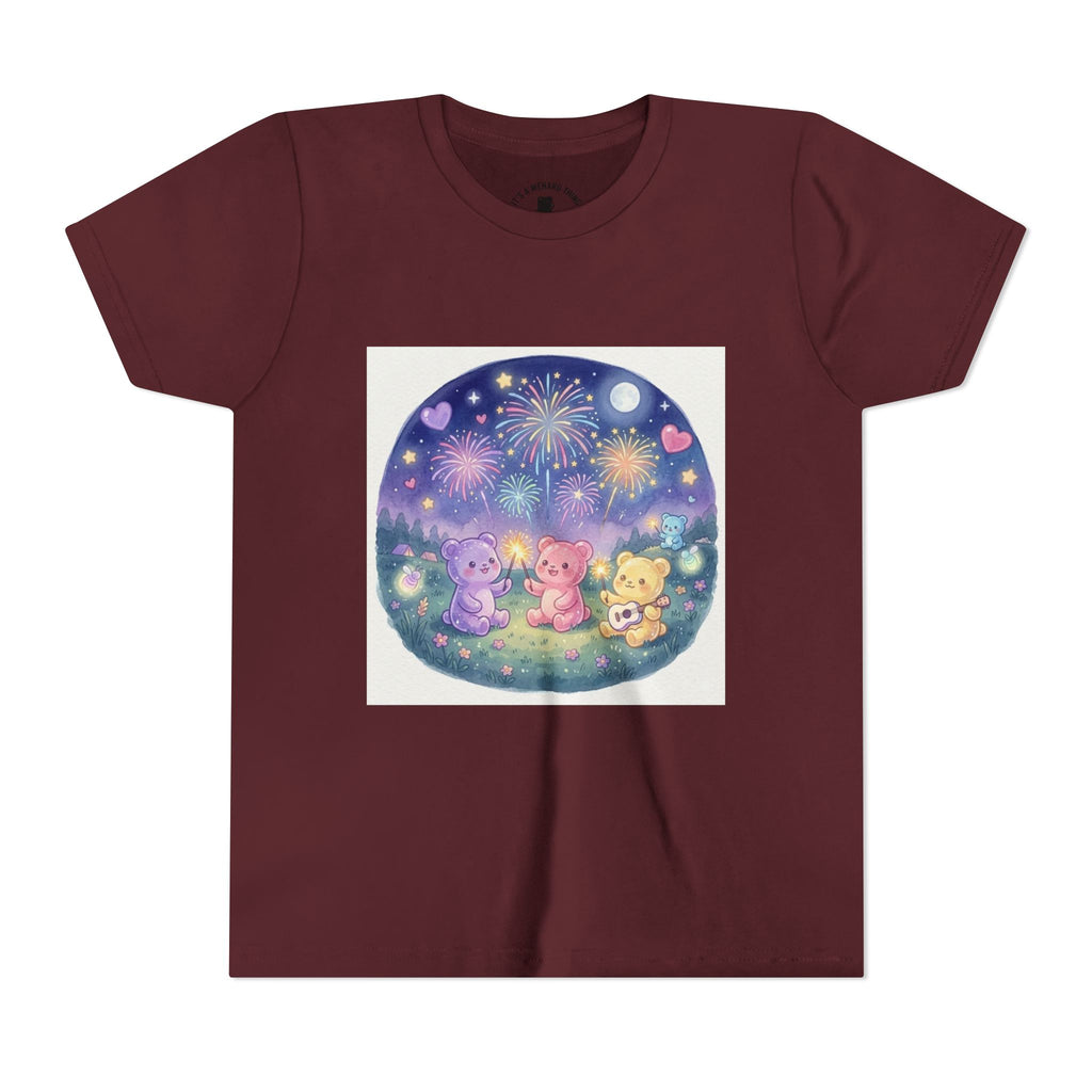 Gooey Gummy Bear Friends Watching Fireworks Youth Short Sleeve Shirt