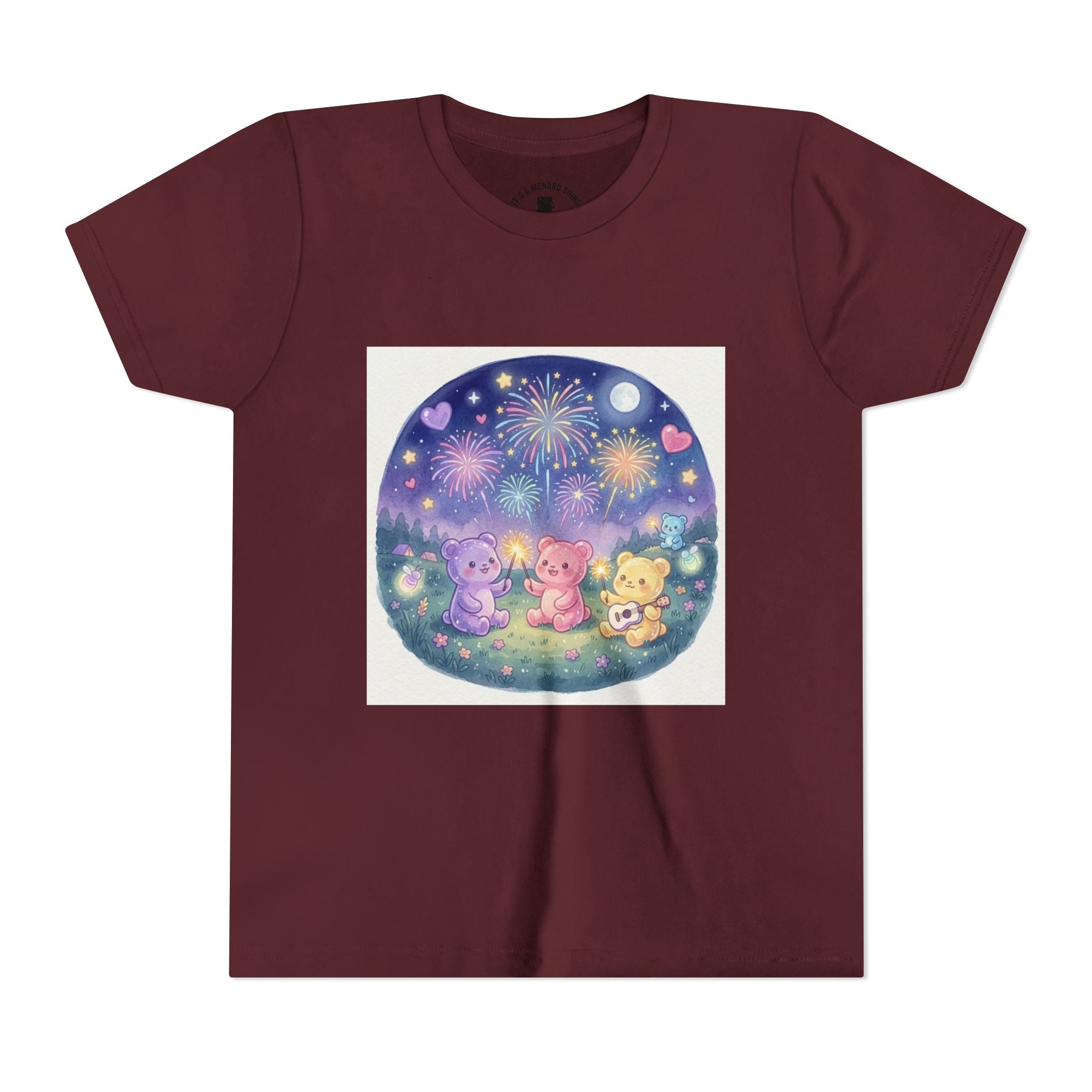 Gooey Gummy Bear Friends Watching Fireworks Youth Short Sleeve Shirt