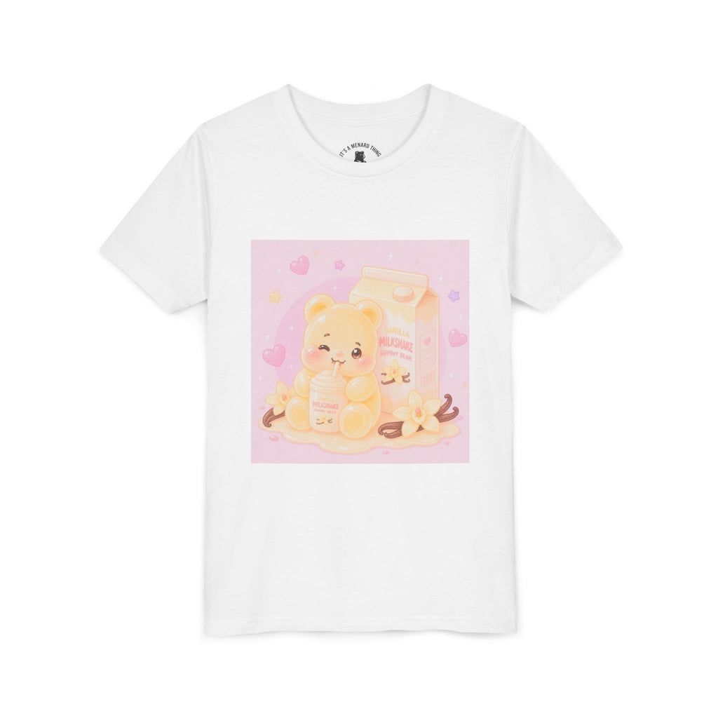 Vanilla Milk Shake Gooey Gummy Youth Tee — Kawaii Pastel Kids T‑Shirt