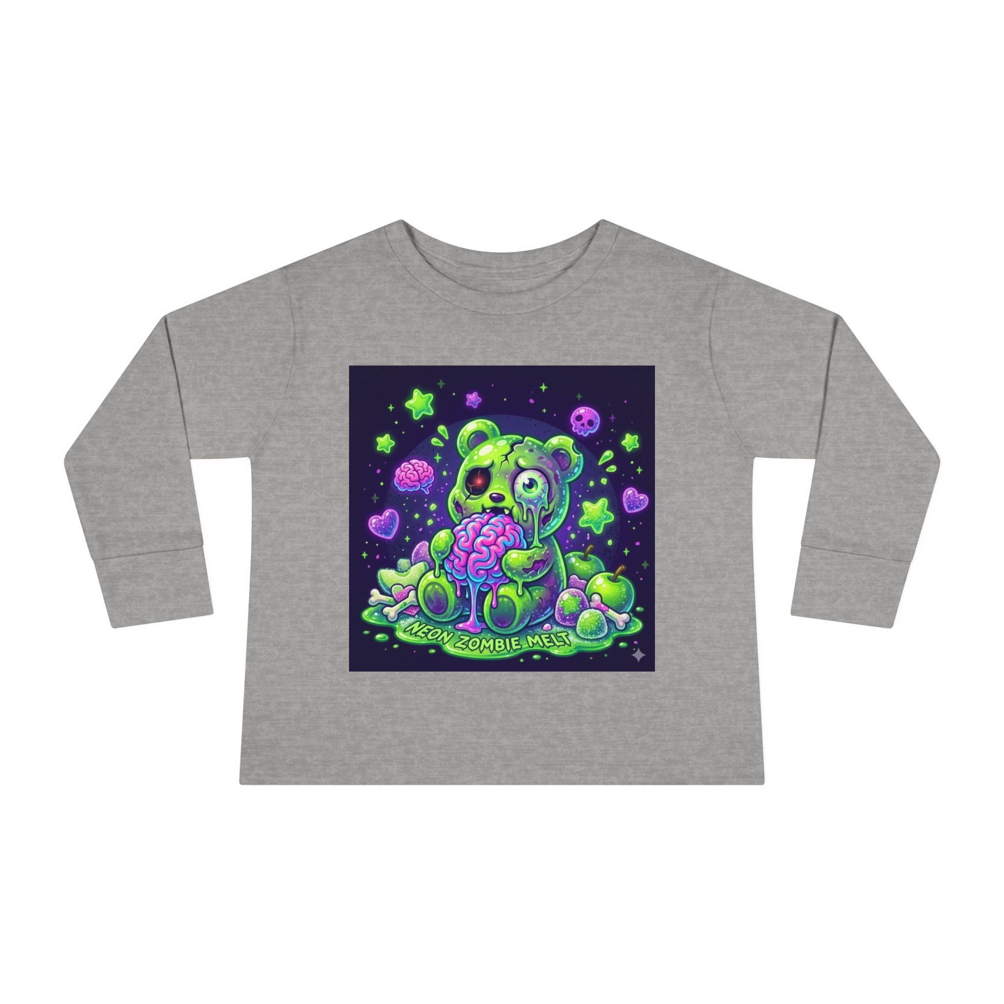 Neon Zombie Oozy Bear Gummy Halloween Addition- Kids Graphic Long Sleeve Shirt