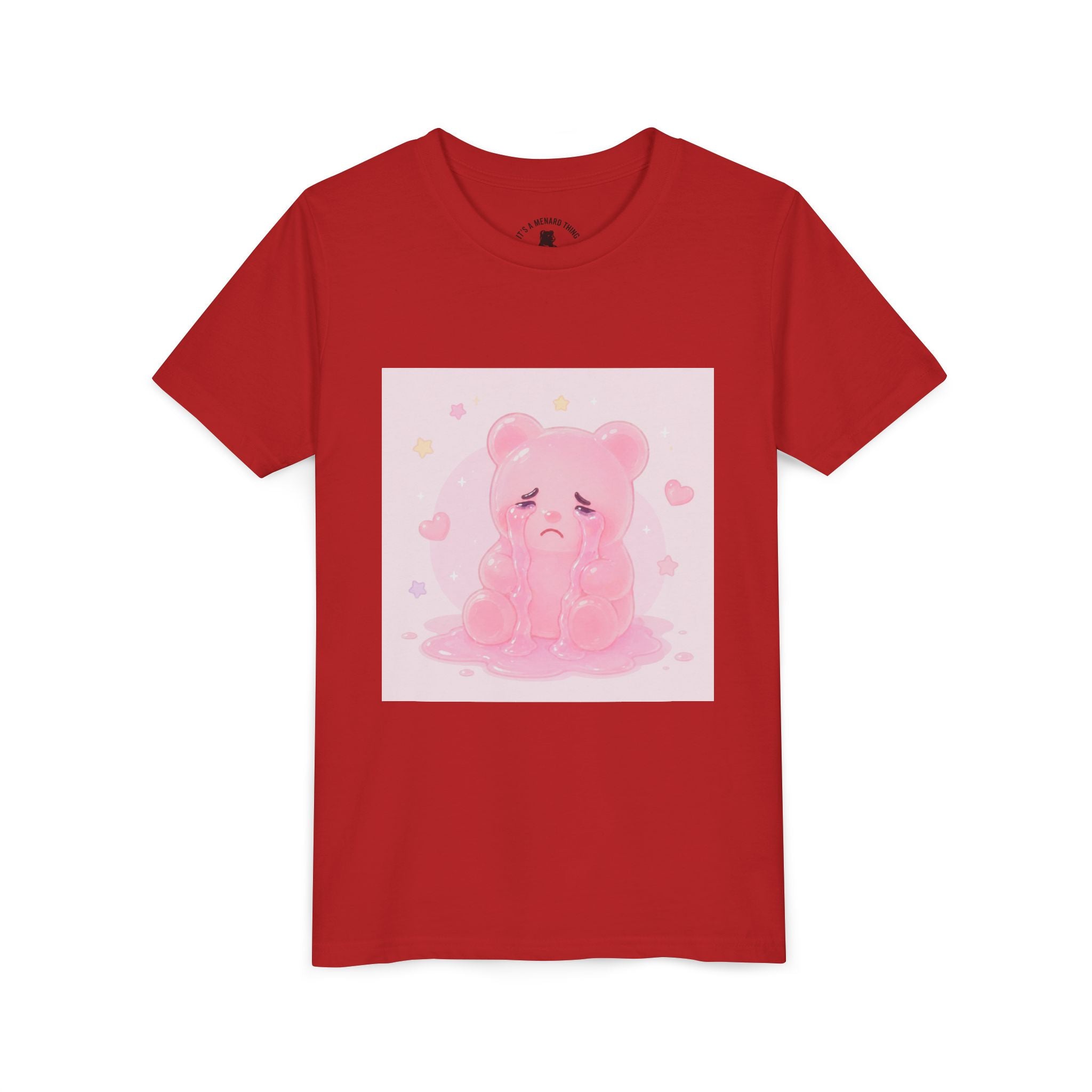 Pink Crying Gooey Gummy Bear Youth Tee – Cute Pastel Graphic Shirt