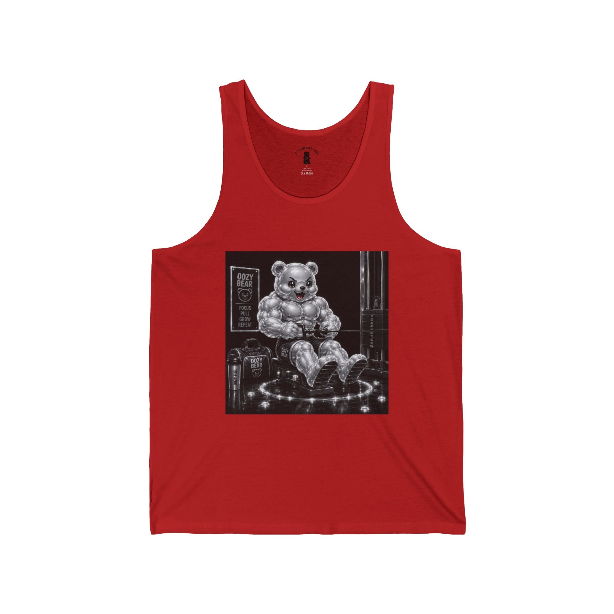 Bench Workout, Silver Oozy Buff Bear Gummy Gym Addition- Adult Graphic Shirt