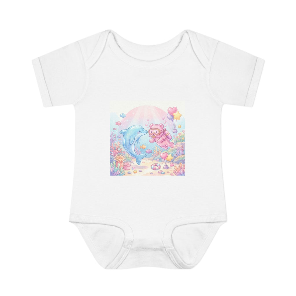 Infant Bodysuit — Pastel Dolphin & Pink Gummy Bear Underwater Baby Onesie