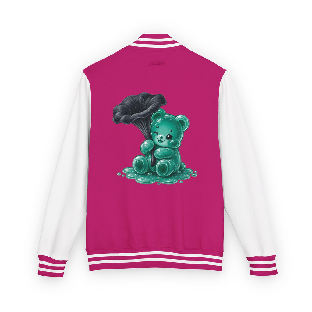 Black Trumpet Mushroom, Teal Oozy Bear Gummy Friend- Letterman Graphic Jacket