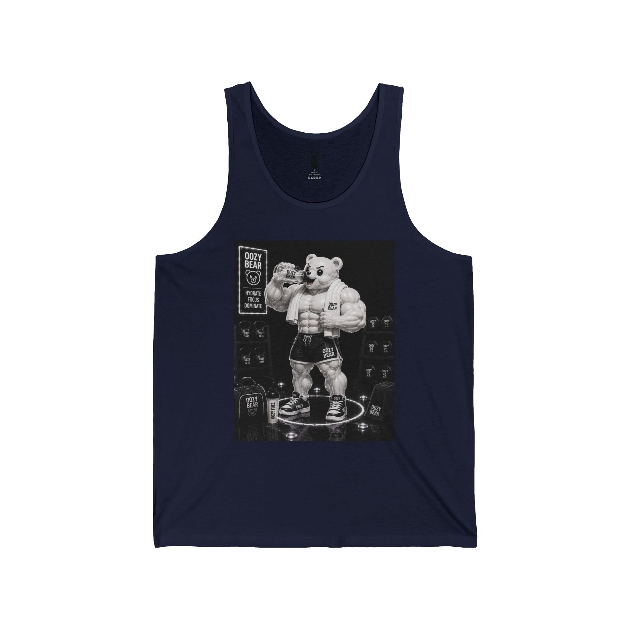 Rehydration Time, White Oozy Buff Bear Gummy Gym Addition- Adult Graphic Tank Top